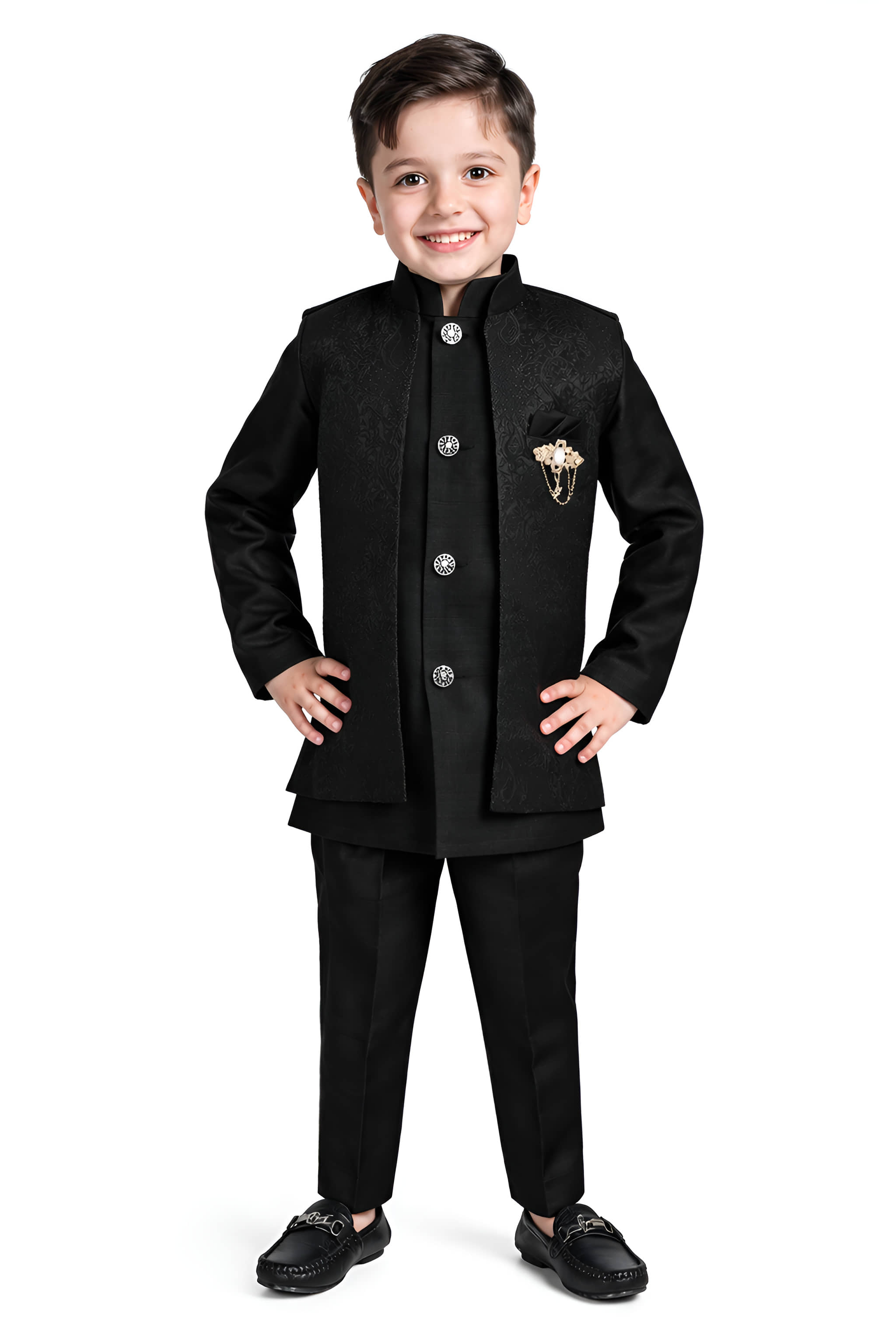 Arshia Fashions Boys Jacquard Black Sherwani ( Pack of 1 ) - Kurtas & Kurta Sets | Buy online on ZillyBuy
