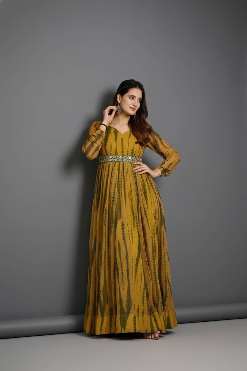 Femvy Women Crepe Printed Fit & Flare Dress ( Yellow )