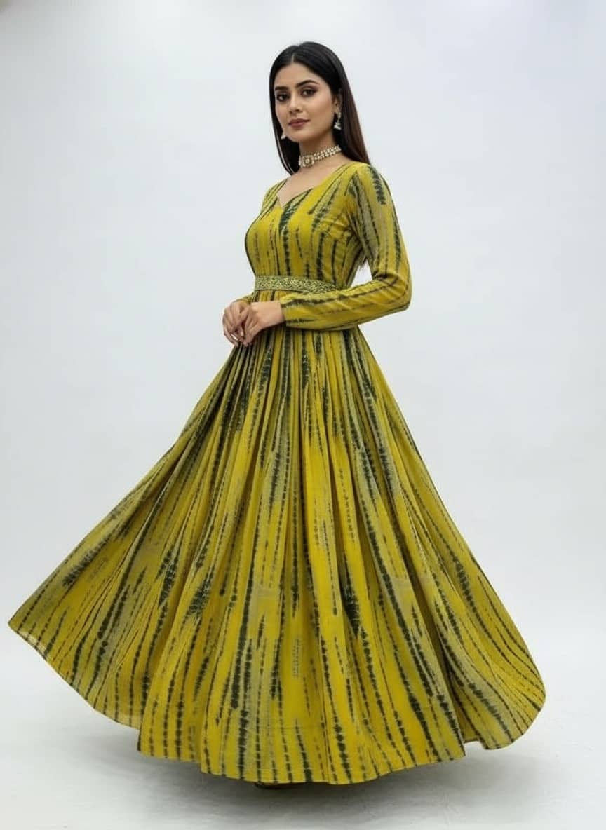 Femvy Women Crepe Printed Fit & Flare Dress ( Yellow )