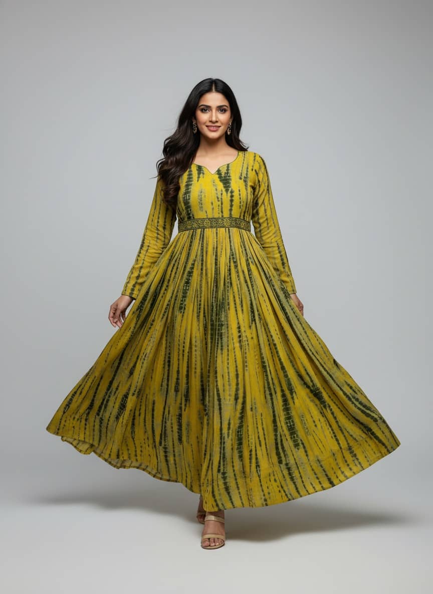 Krunal Raiyani Women Crepe Printed Fit & Flare Dress ( Yellow )