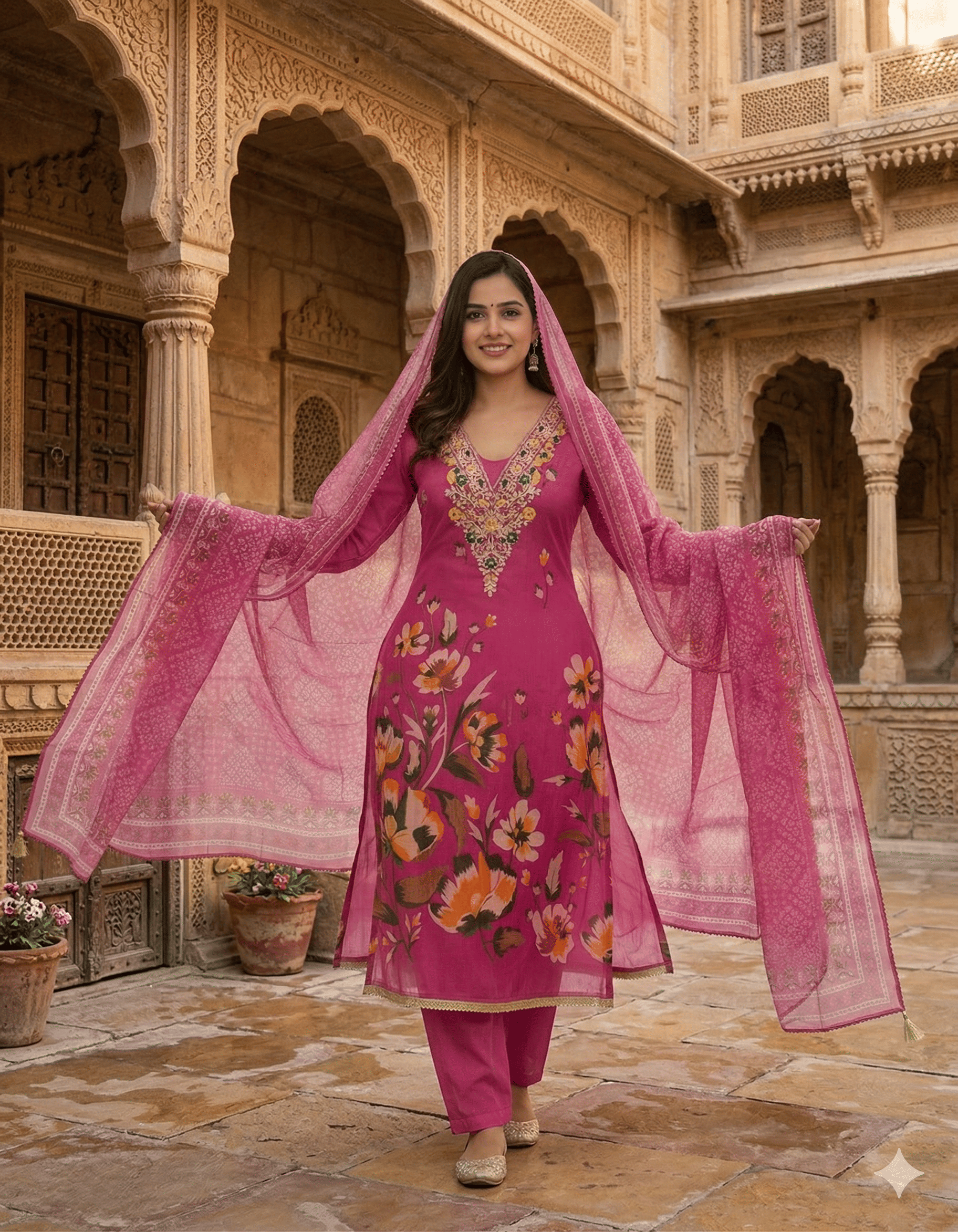 Women Party Wear Designer Salwar Suits Beige Cotton Silk Straight  Unstitched Dress Material