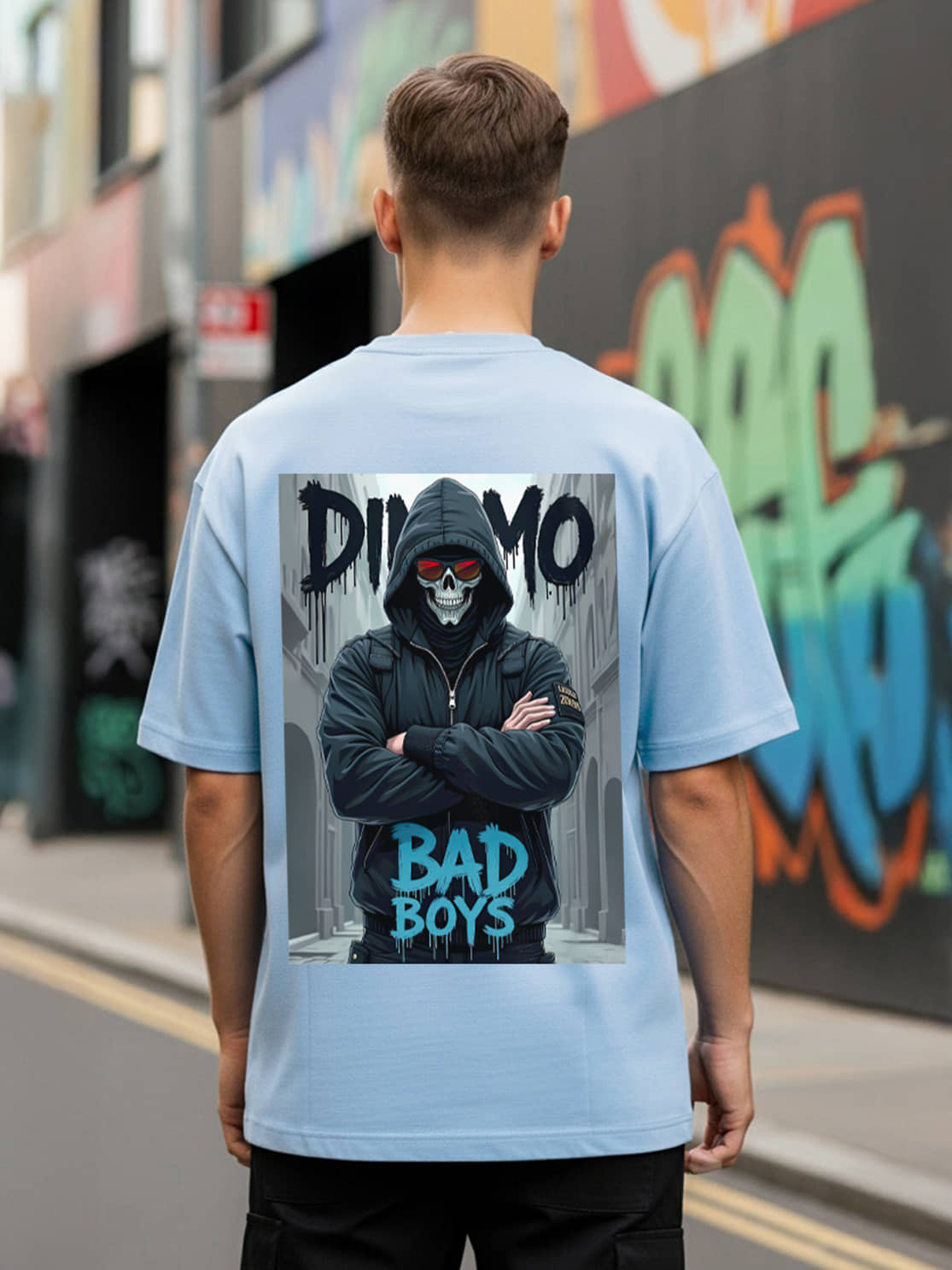 BENNY BROOKS Men Cotton Blend Oversized Fit Printed T-Shirt ( Light Blue )