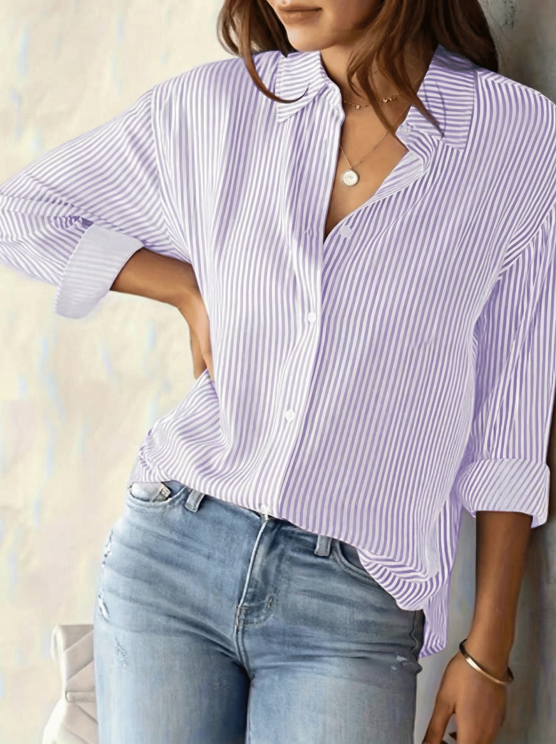 Canblar Women Striped Cotton Shirt ( Maroon )