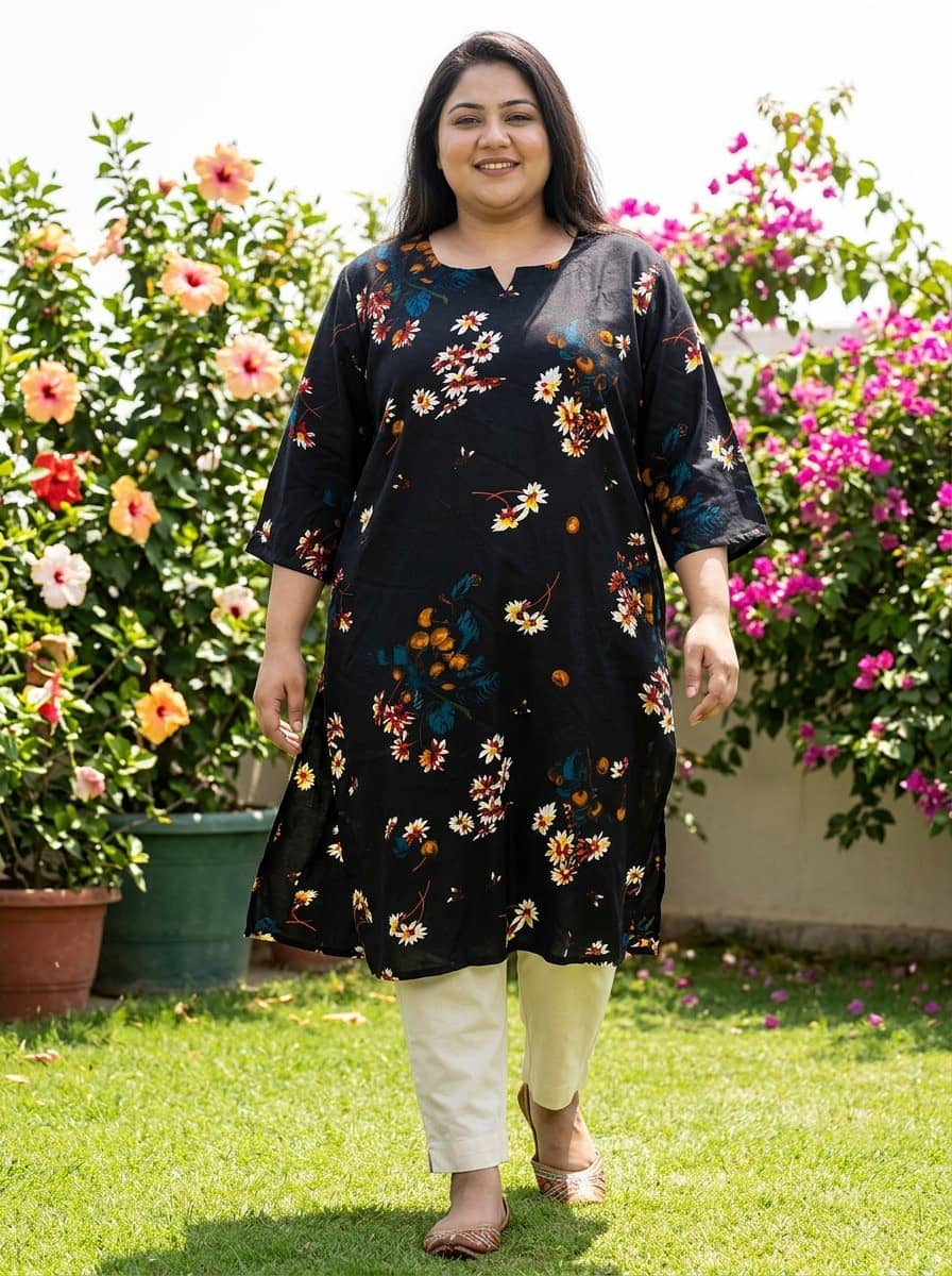 Swasti Women Crepe Printed Straight Kurti ( Black ) - Kurtis, Tunics | Buy online on ZillyBuy