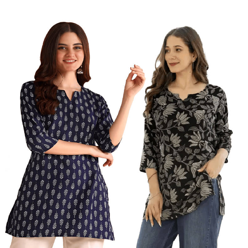 AK FASHION MALL Women Cotton Blend Printed A-line Kurti ( Blue ) - Kurtis, Tunics | Buy online on ZillyBuy