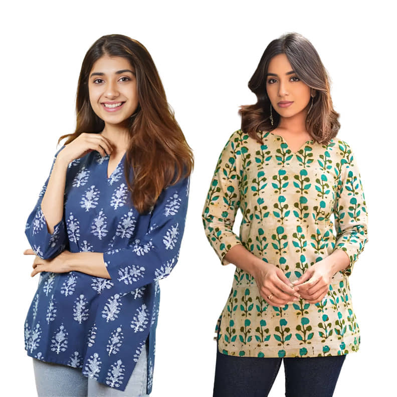 AK FASHION MALL Women Cotton Blend Printed A-line Kurti ( Blue ) - Kurtis, Tunics | Buy online on ZillyBuy