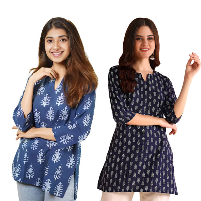 AK FASHION MALL Women Cotton Blend Printed A-line Kurti ( Blue ) - Kurtis, Tunics | Buy online on ZillyBuy
