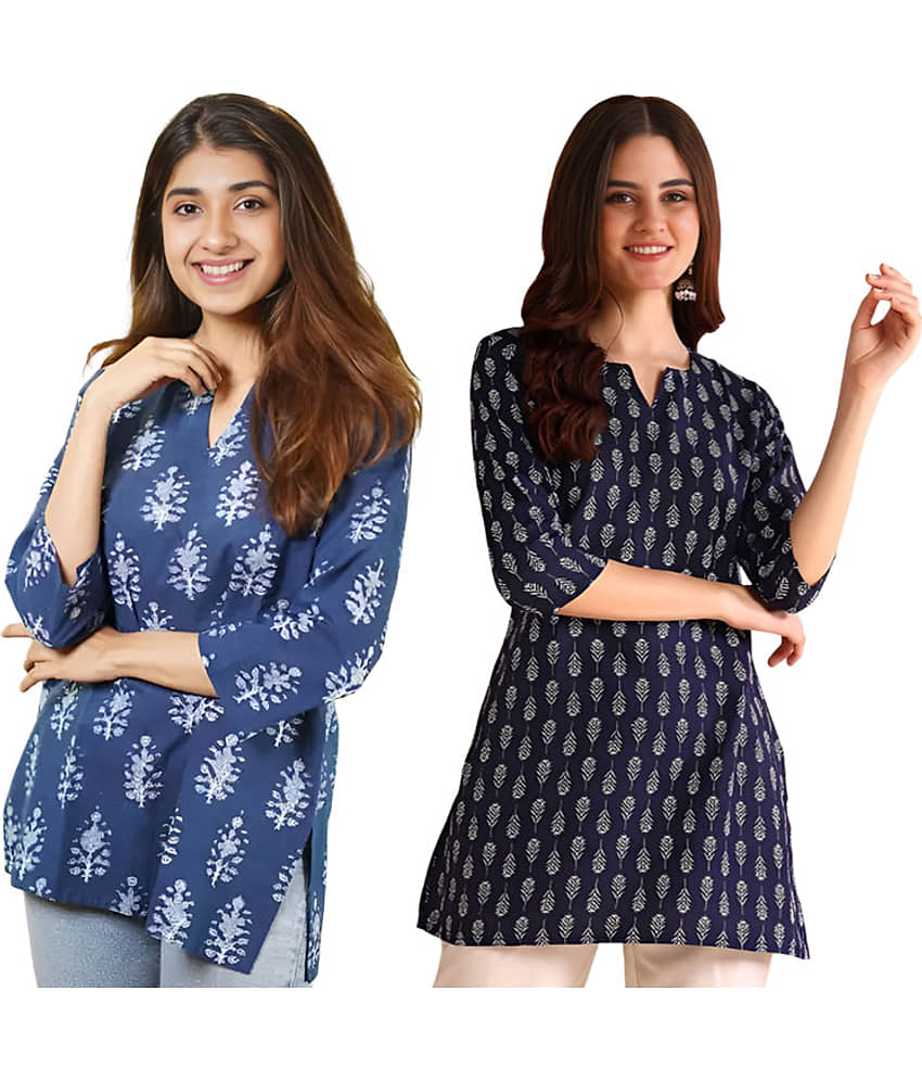 AK FASHION MALL Women Cotton Blend Printed A-line Kurti ( Blue ) - Kurtis, Tunics | Buy online on ZillyBuy