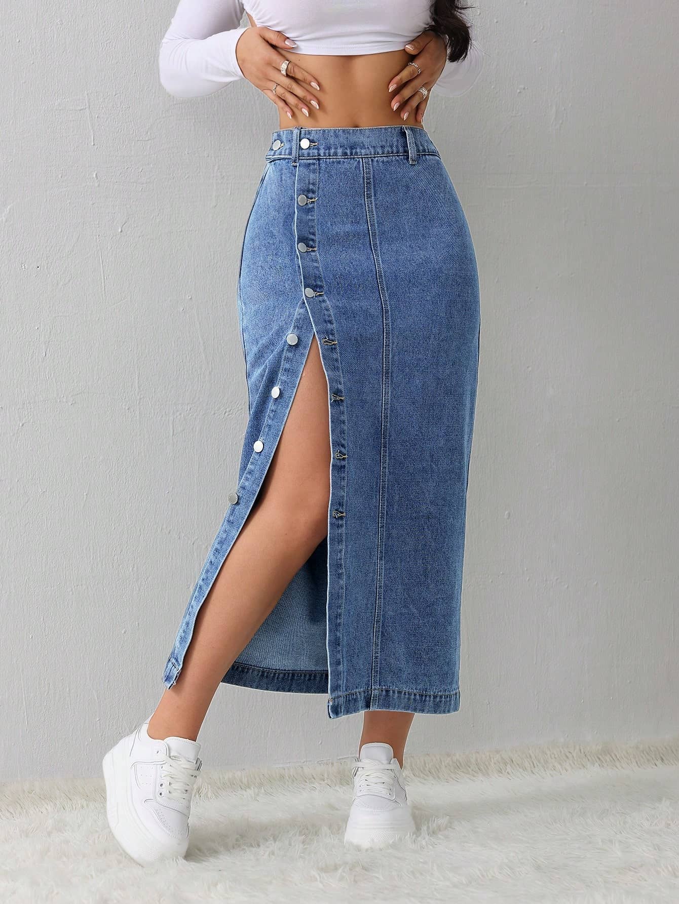 Aahwan Blue Denim Women's Straight Skirts ( Pack of 1 )