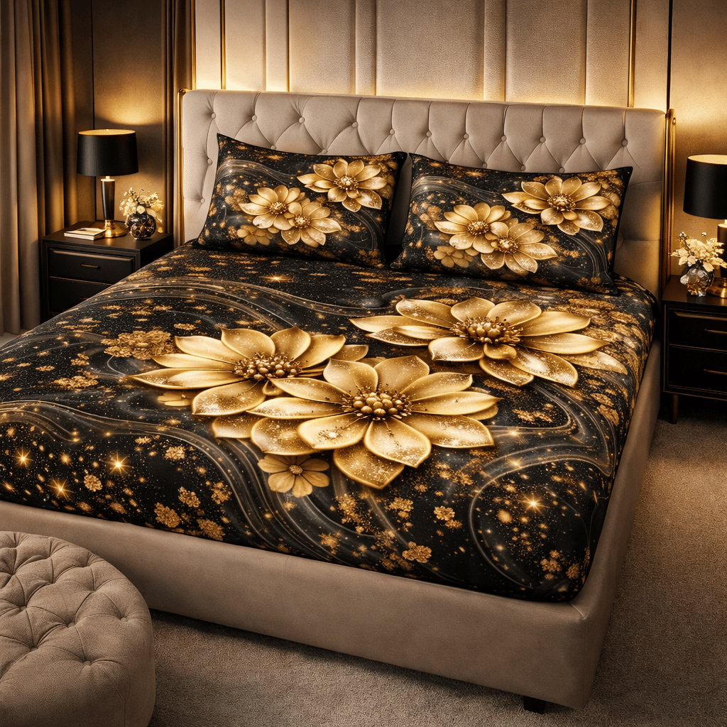SWIZIER Gold Cotton 1 Double Bedsheet with 2 Pillow Covers ( 254 cm x 228 cm )