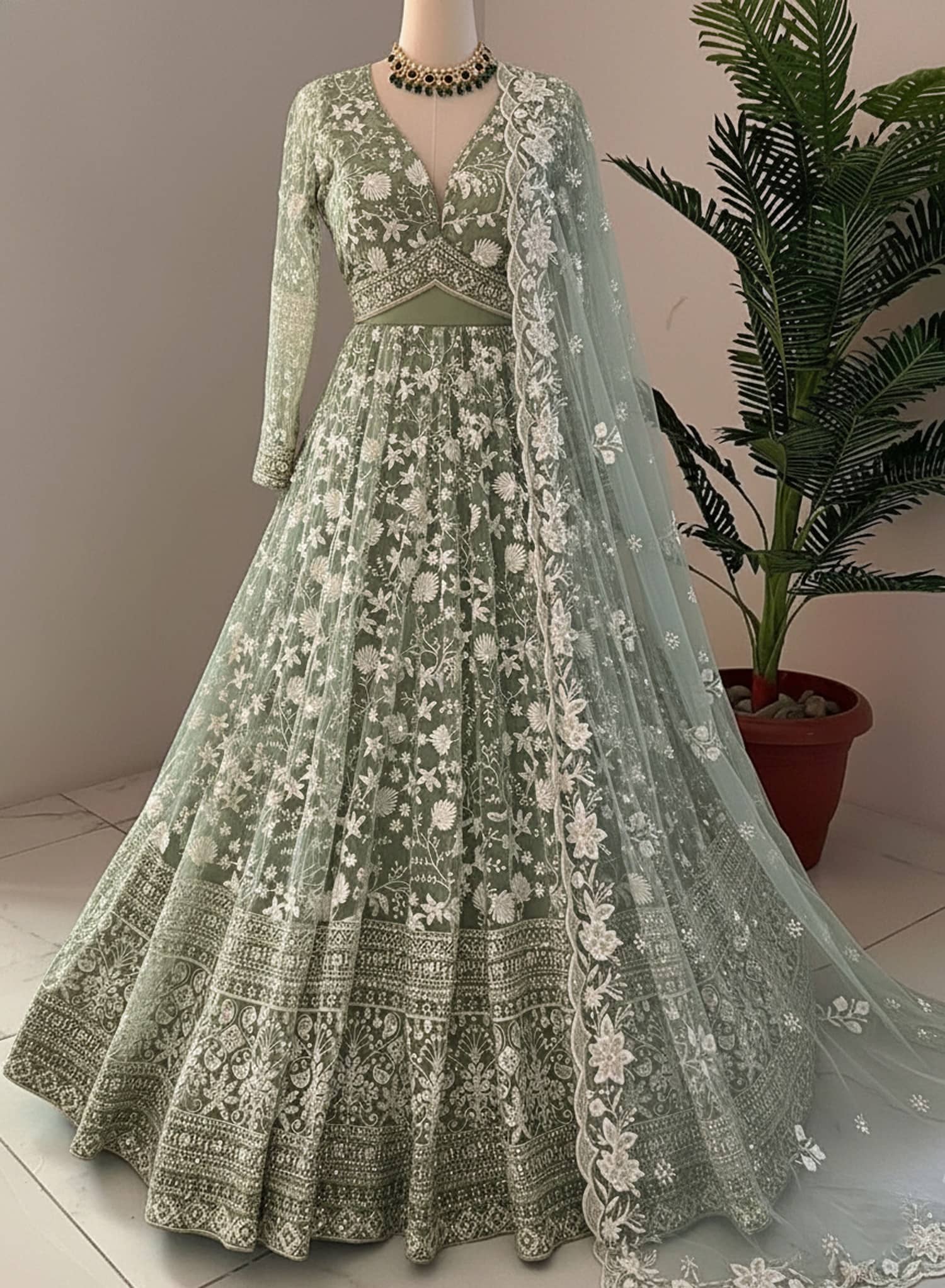 A TO Z CART Women's Net Semi Stitched Flared Ethnic Gown With Dupatta - Unstitched Fabrics | Buy online on ZillyBuy