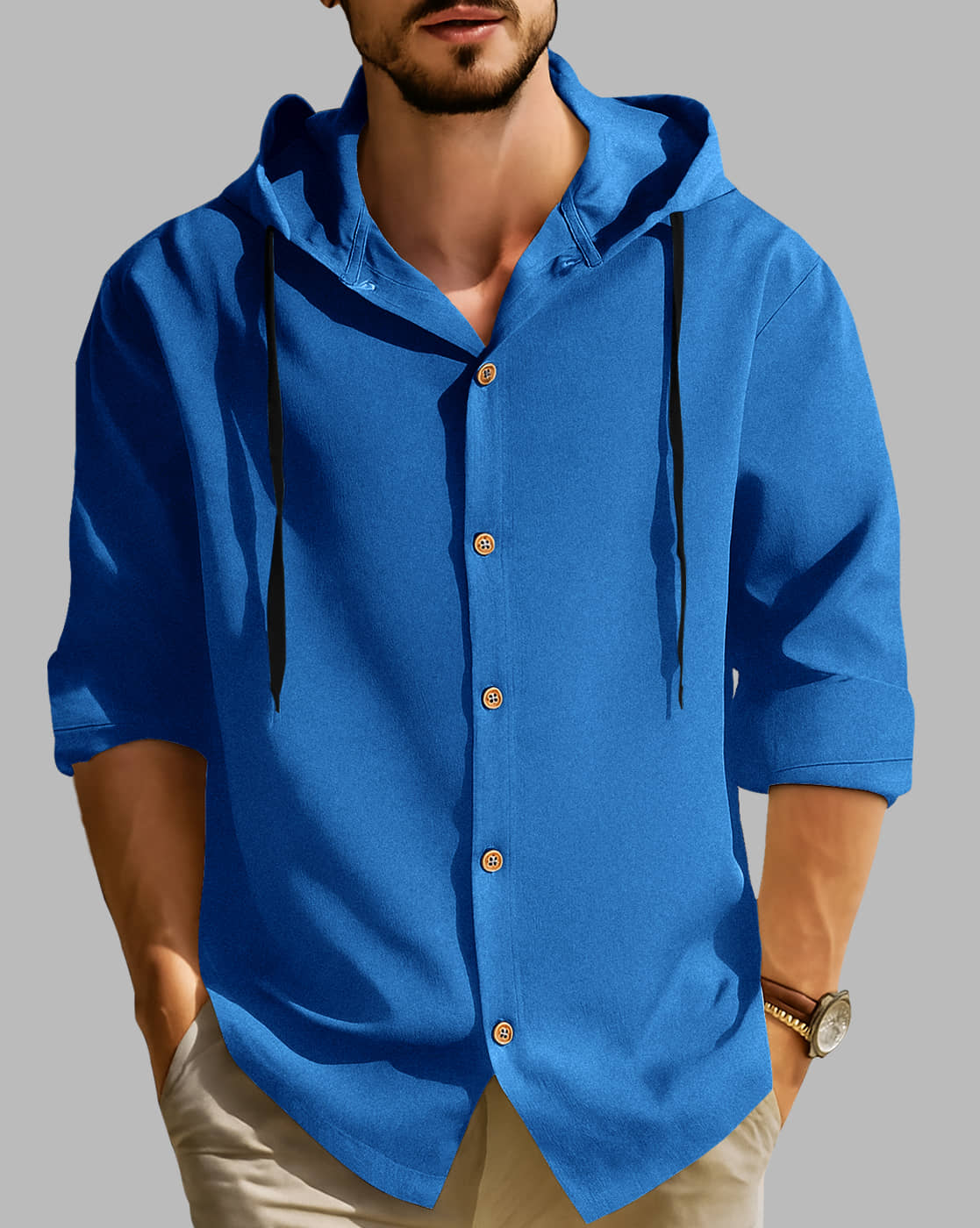 Eyebogler Cotton Blend Relaxed Fit Solids Full Sleeves Men's Casual Shirt - Indigo ( Pack of 1 )
