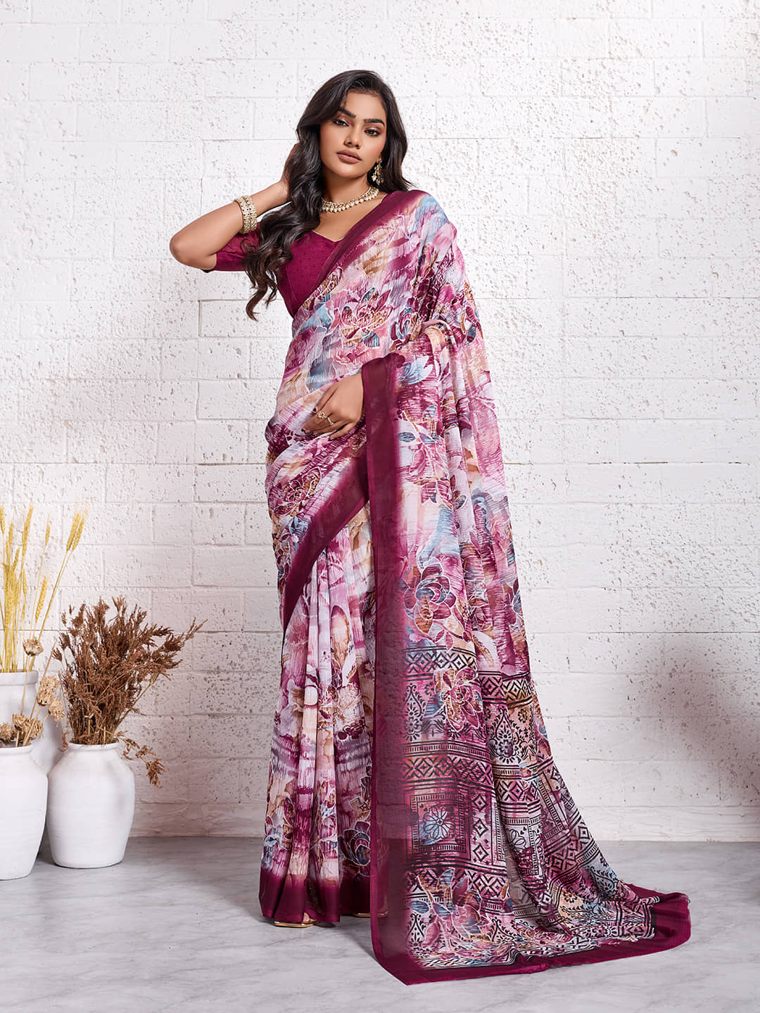 TTH Georgette Printed Regular Saree With Unstitched Blouse Piece ( Green ) - Sarees | Buy online on ZillyBuy