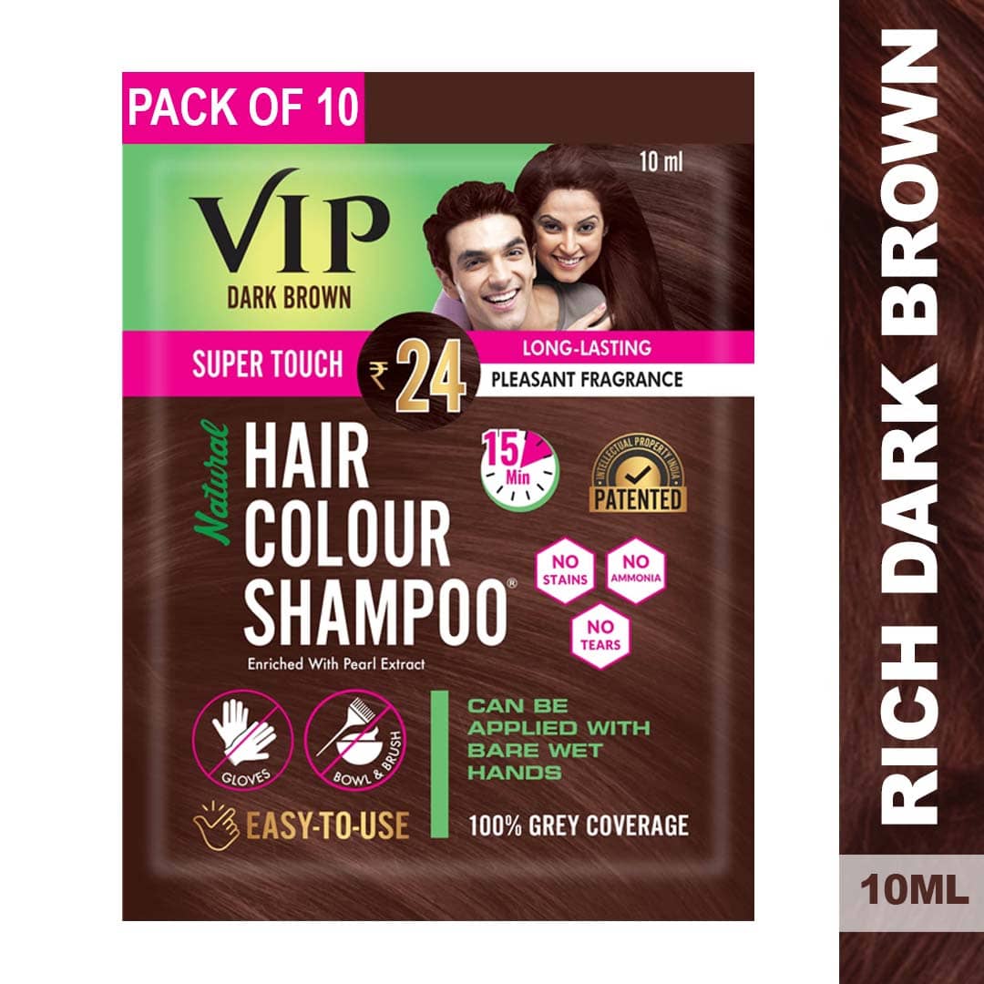 VIP Hair Colour Shampoo Natural Semi Permanent Hair Color 10 mL Dark Brown