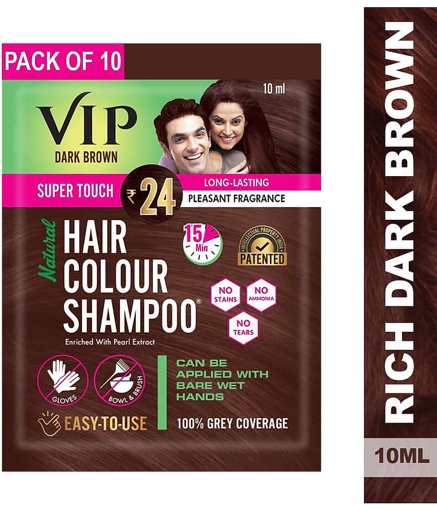 VIP Hair Colour Shampoo Natural Semi Permanent Hair Color 10 mL Dark Brown