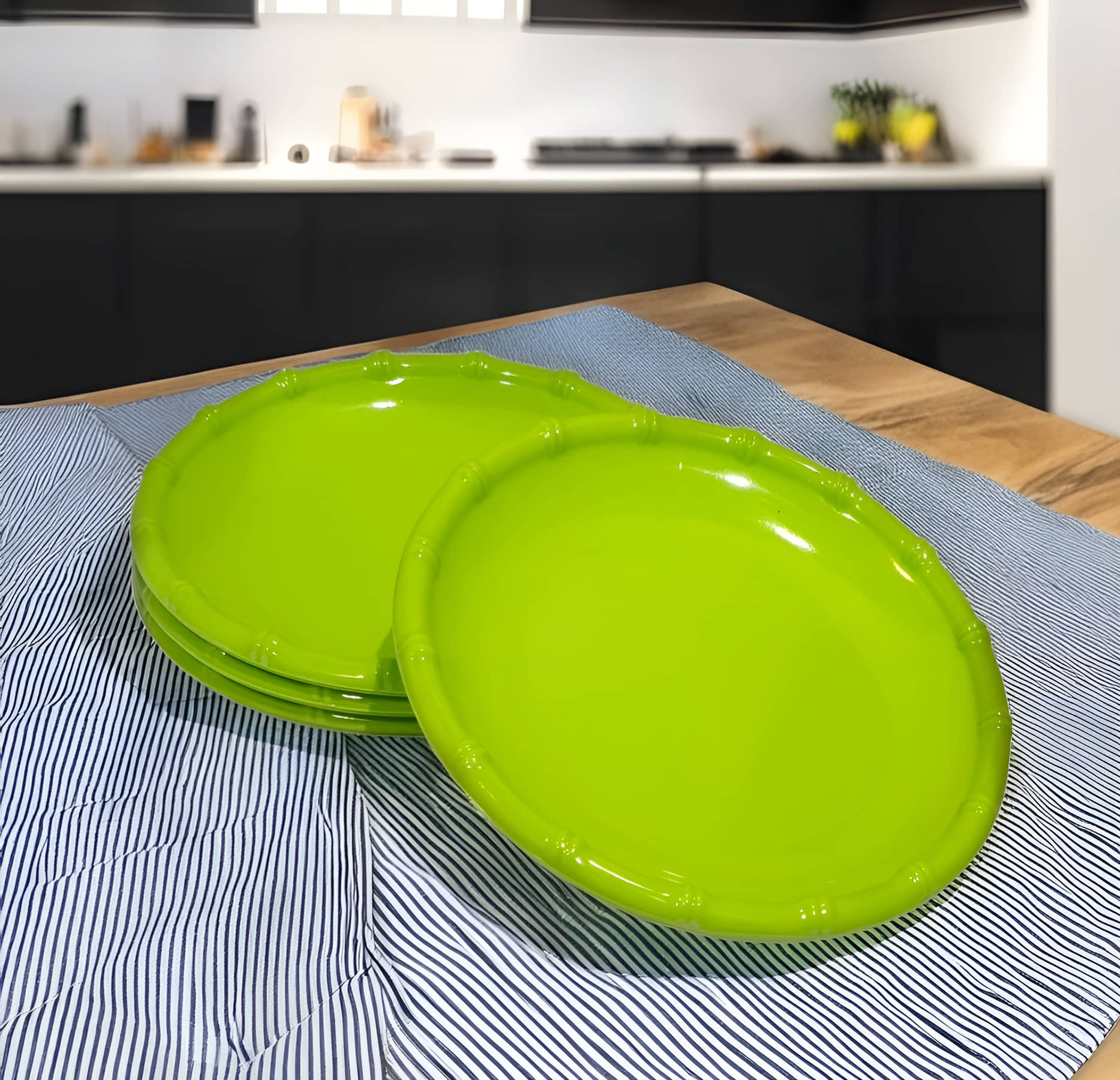 kitchrox 4 Pcs Melamine Light Green Half Plate