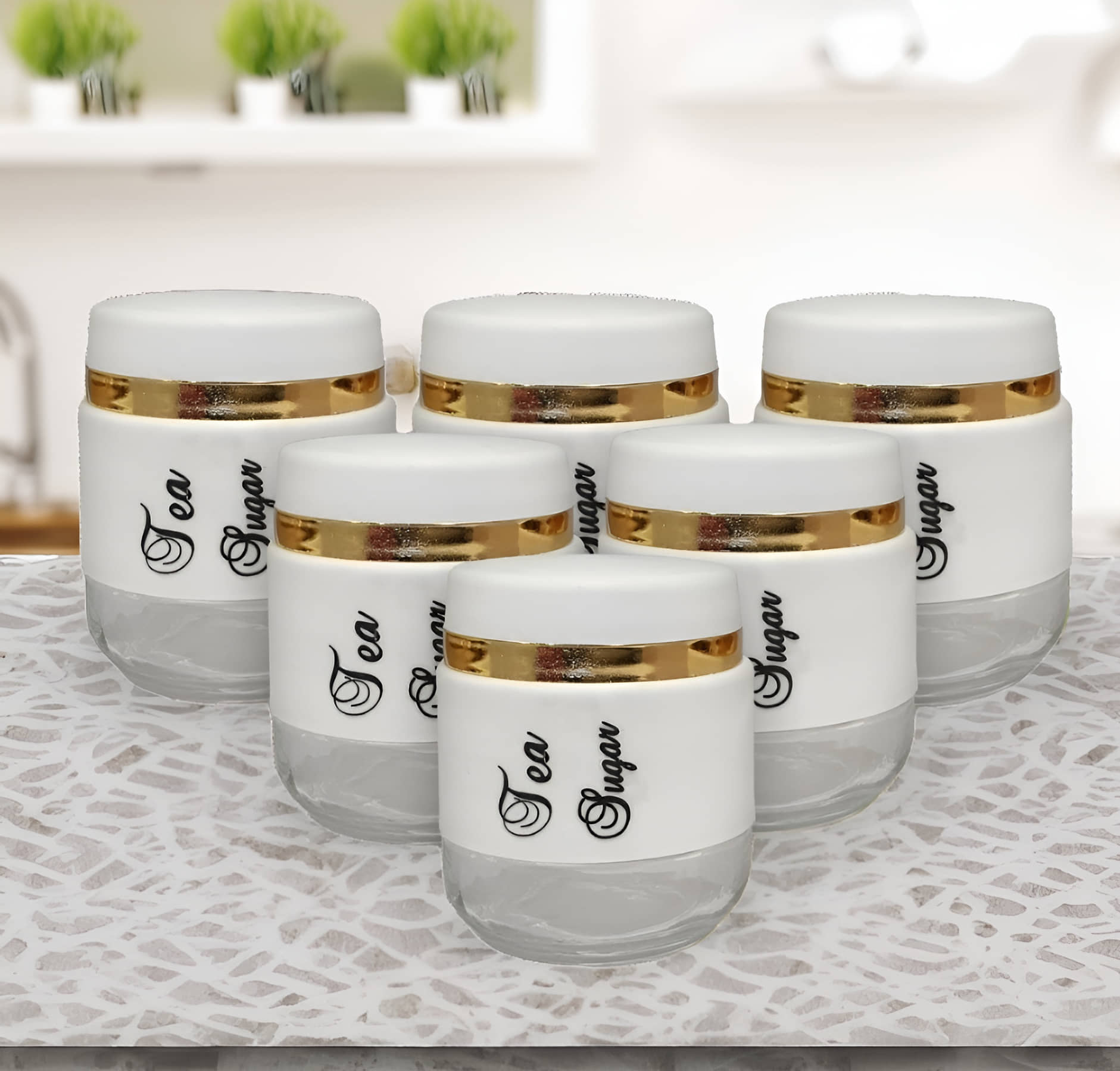 kitchrox Container with lid Glass White Utility Container ( Set of 6 )