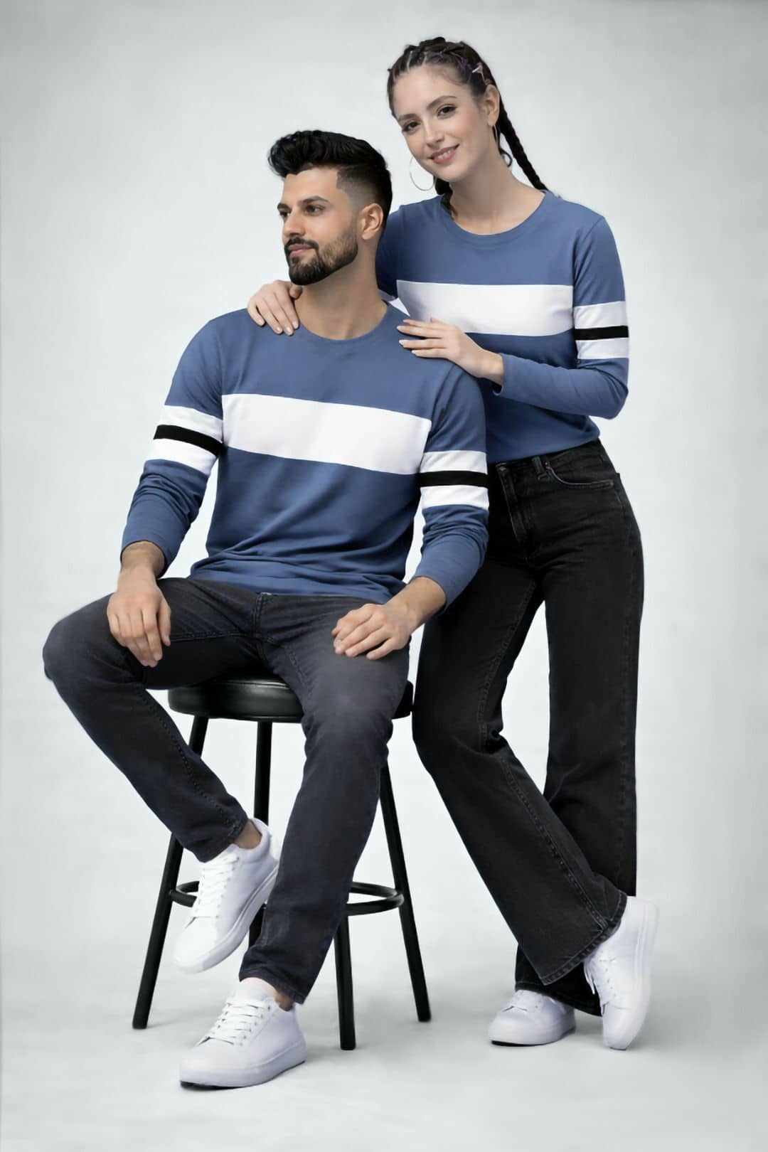 Cotton Blend T-Shirt For Couple ( Blue ) - The Dry State