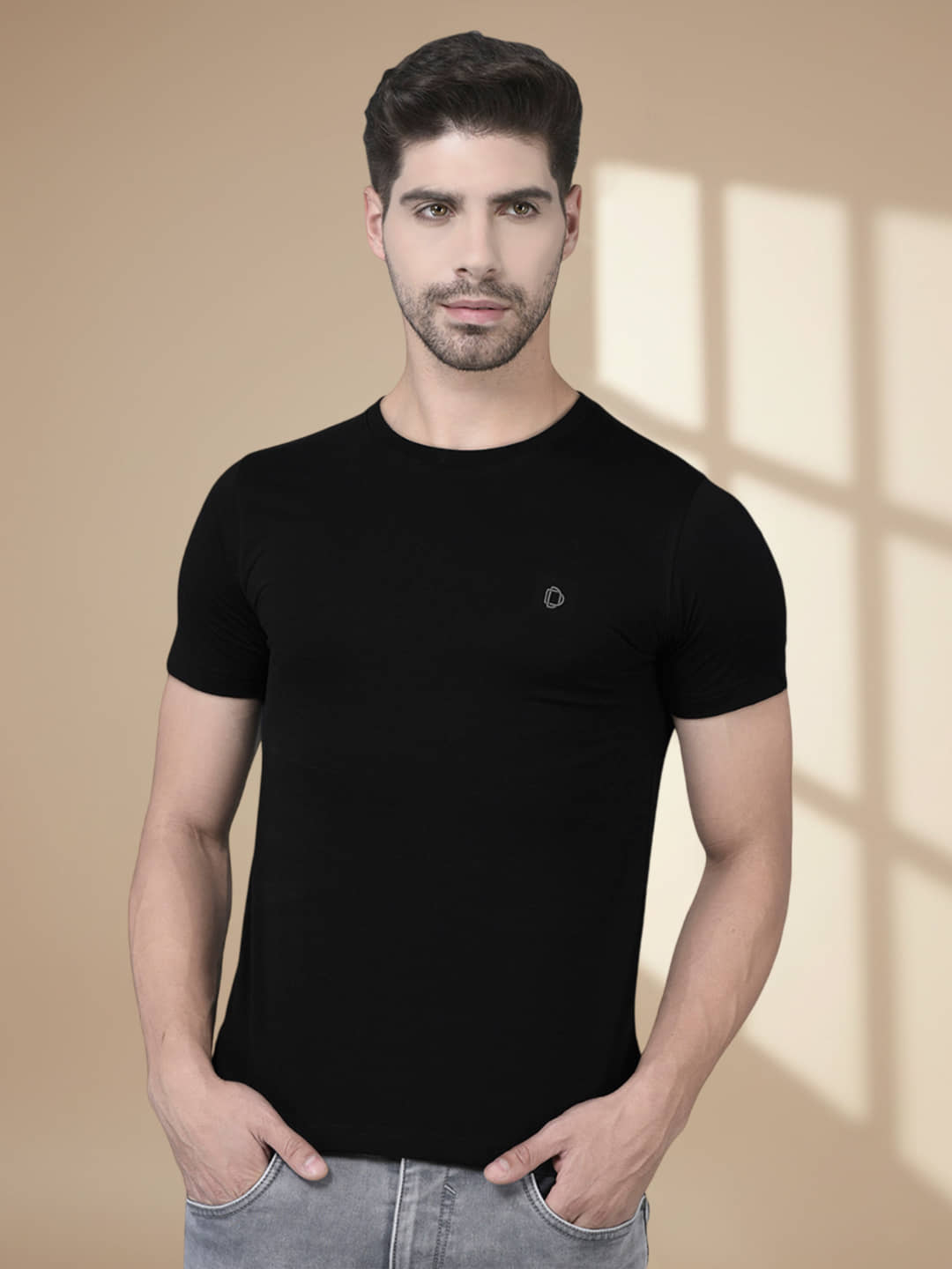 Dollar Men Cotton Blend Regular Fit Solid T-Shirt ( Grey Melange )