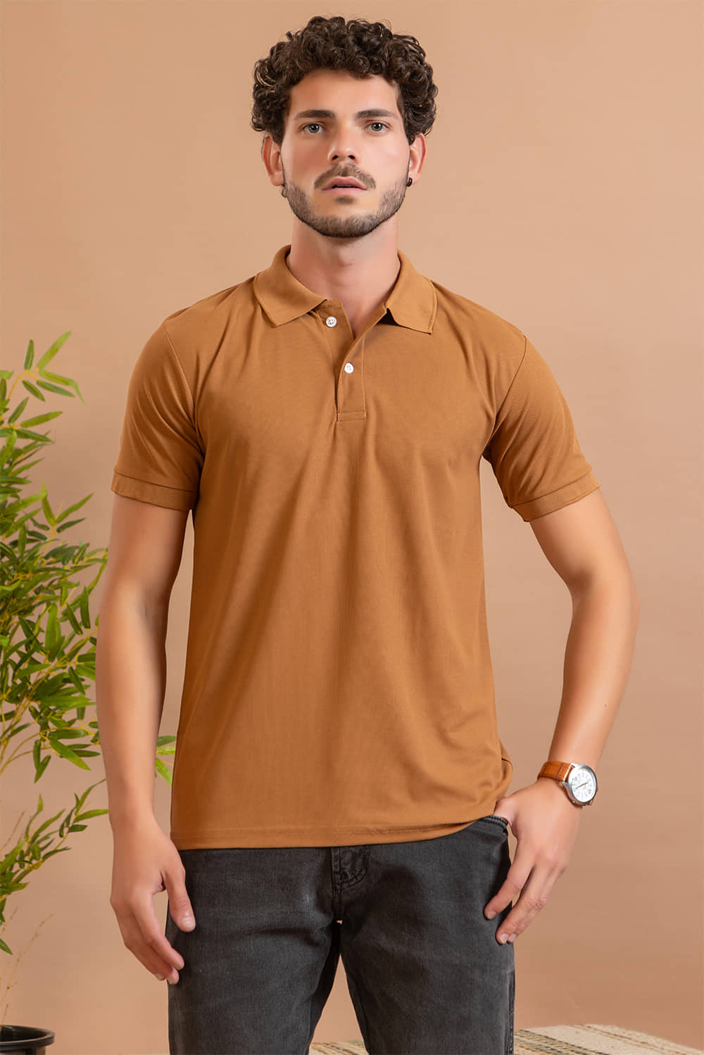 Zeffit Men Cotton Blend Regular Fit Printed Polo T Shirt ( Beige )