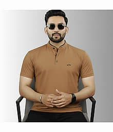 HANABY Men Cotton Blend Regular Fit Solid T-Shirt ( Brown )