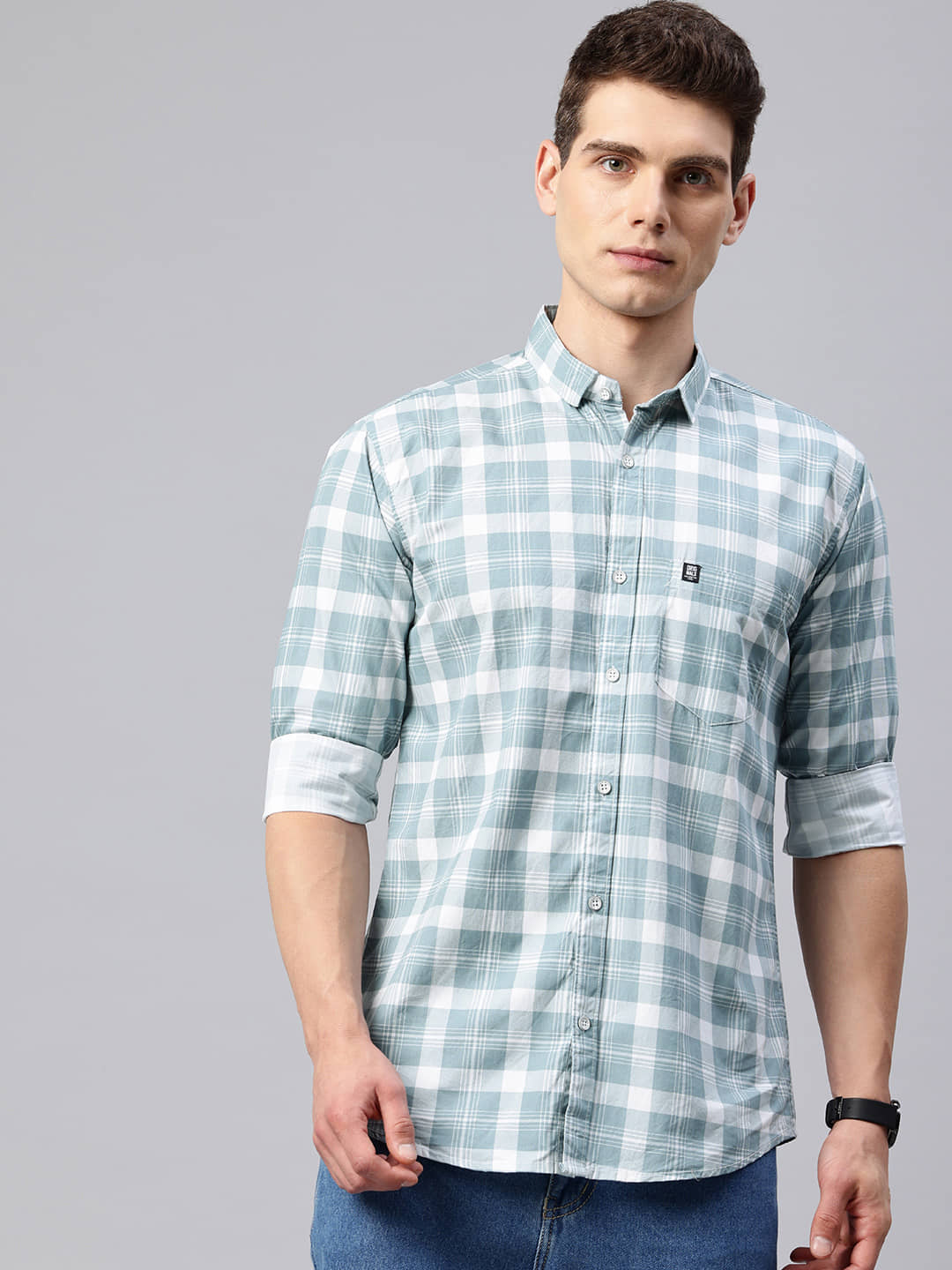 MAJESTIC MAN 100% Cotton Slim Fit Checks Full Sleeves Men's Casual Shirt - Blue ( Pack of 1 )
