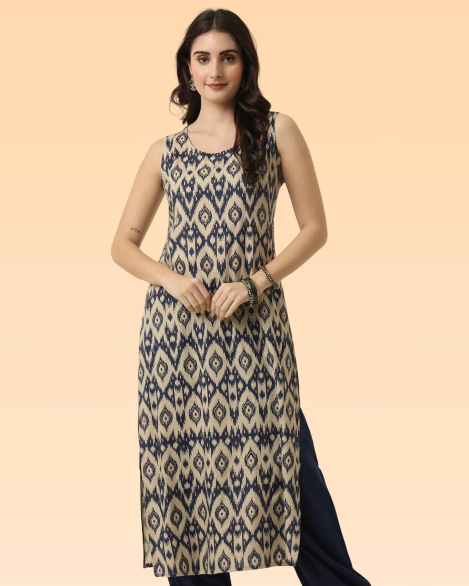 Silksutra Women Rayon Self Design A-line Kurti ( Beige ) - Kurtis, Tunics | Buy online on ZillyBuy