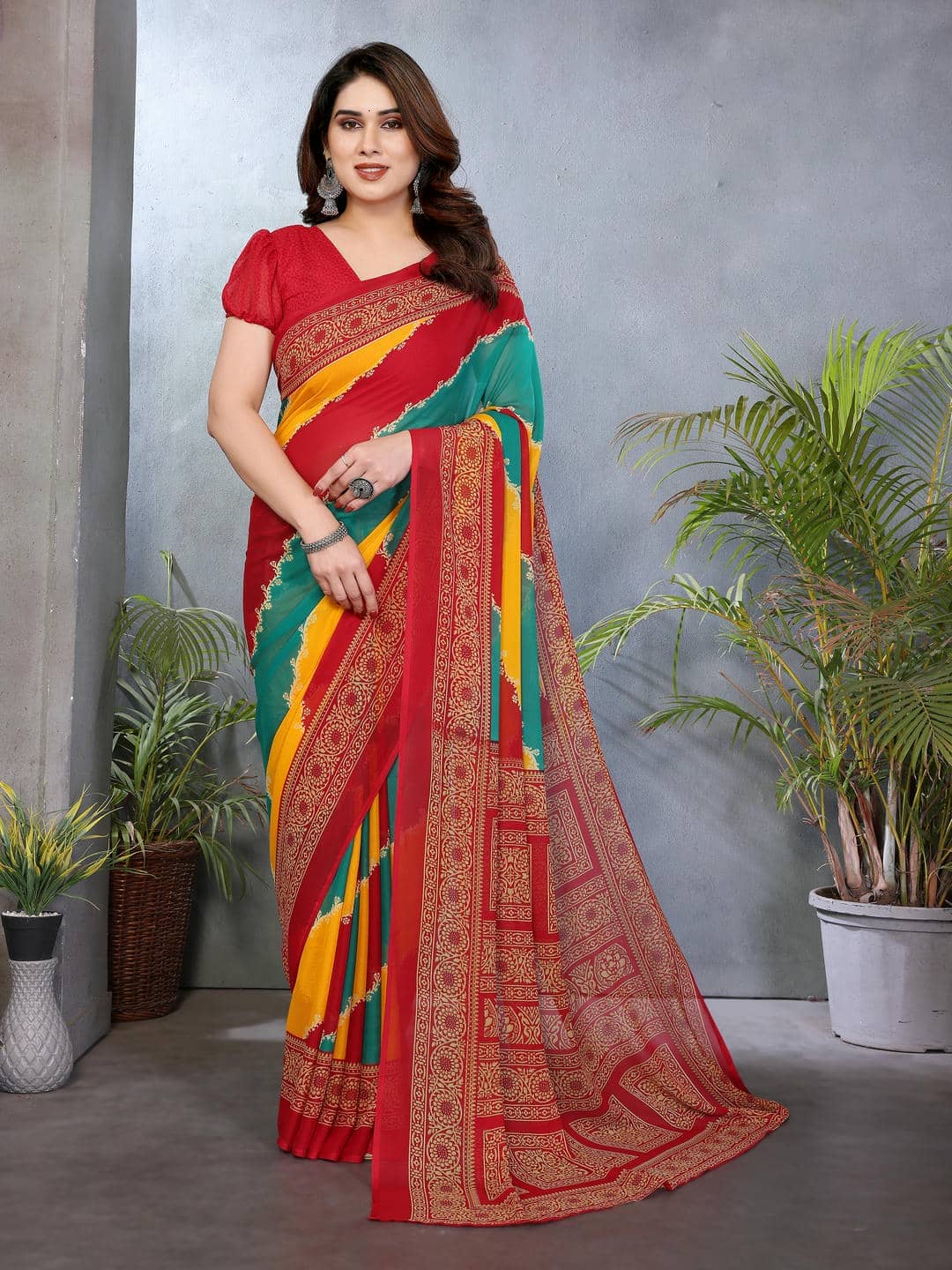 TTH Georgette Printed Bandhani Sarees With Unstitched Blouse Piece ( Pink ) - Sarees | Buy online on ZillyBuy