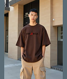 WEARSOUL Men Cotton Blend Oversized Fit Printed T-Shirt ( Brown )