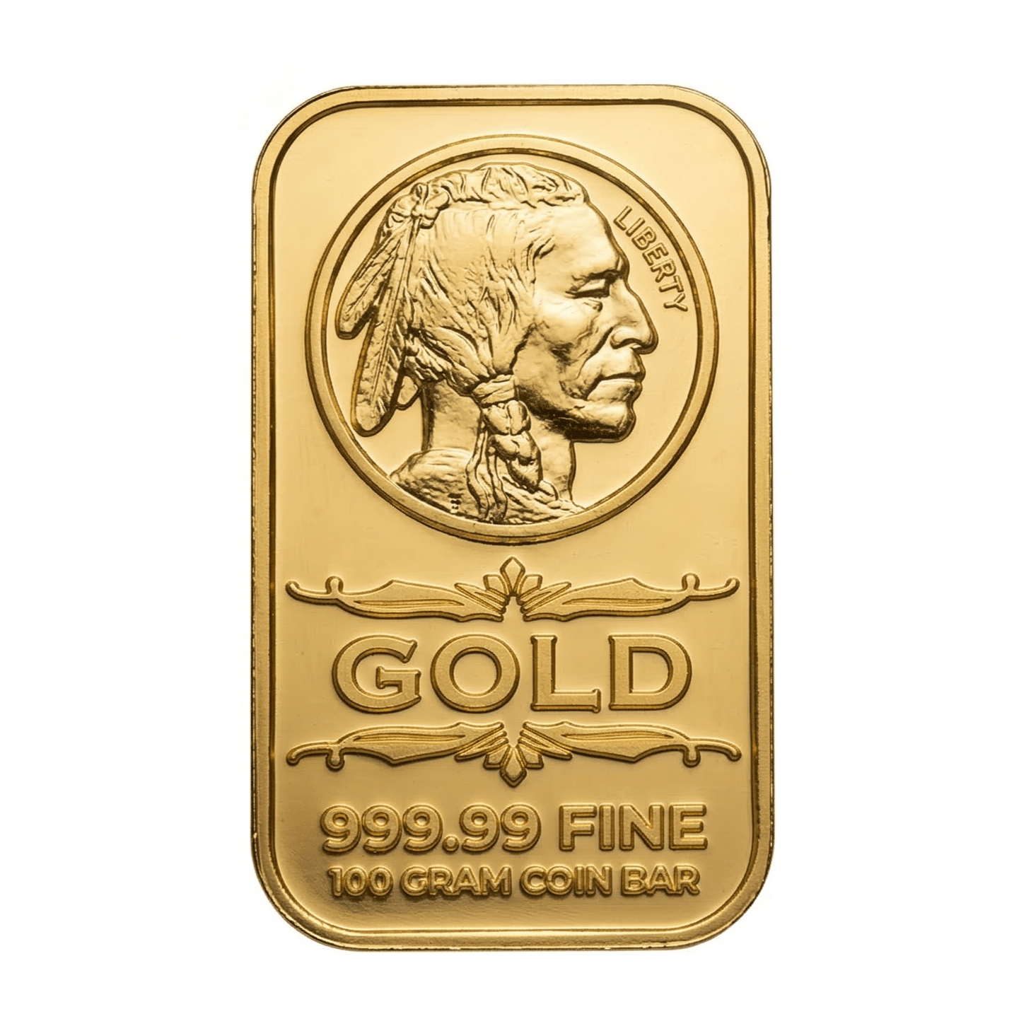 100 Gram American Indian Head & Eagle Shield Design – USA Fantasy Style Gold-Plated Coin Bar