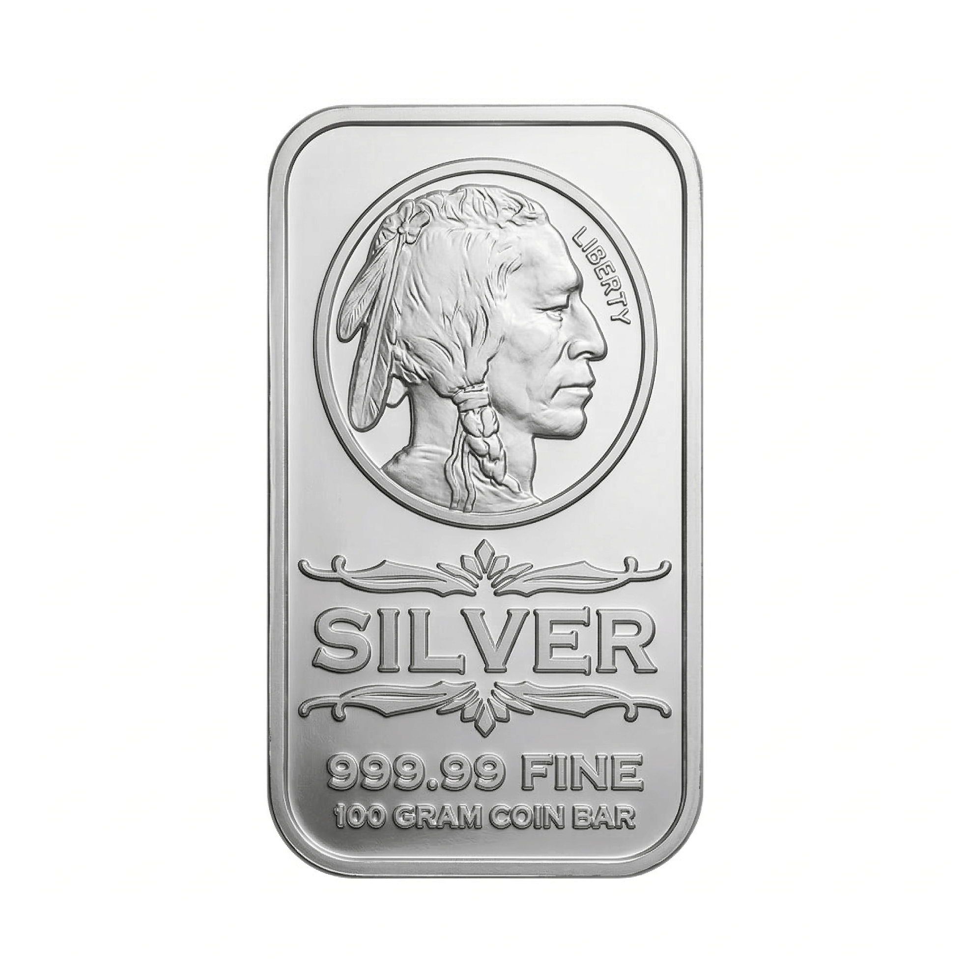 100 Gram American Indian Head & Eagle Shield Design – USA Fantasy Style Silver-Plated Coin Bar