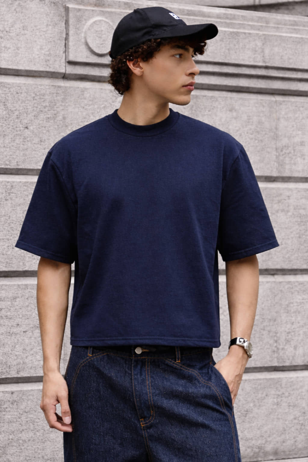 FTX Men Cotton Blend Oversized Fit Printed T-Shirt ( Navy )