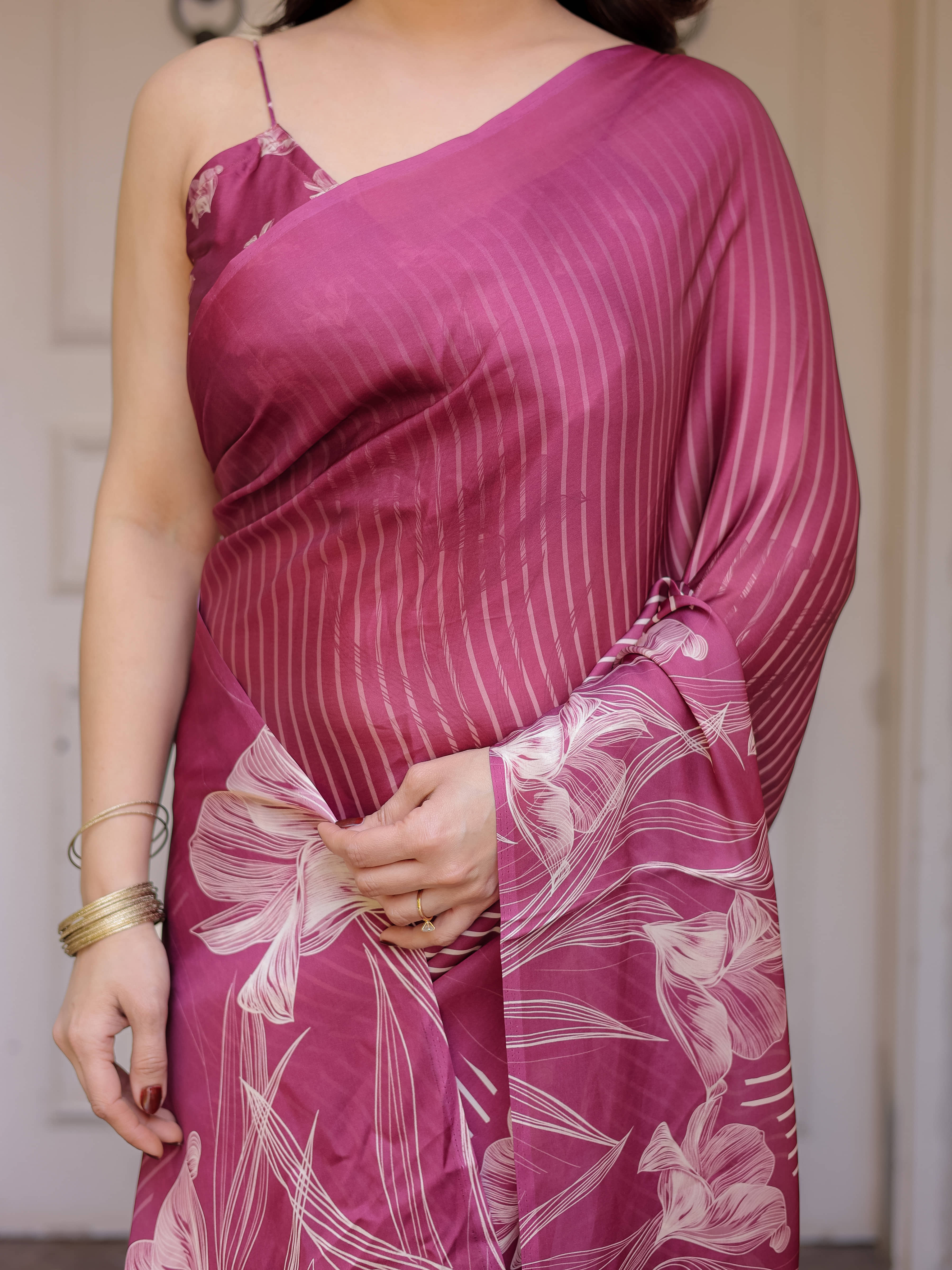 Almaari Fashion Satin Printed Regular Saree With Unstitched Blouse Piece ( Multicolor 1 ) - Sarees | Buy online on ZillyBuy