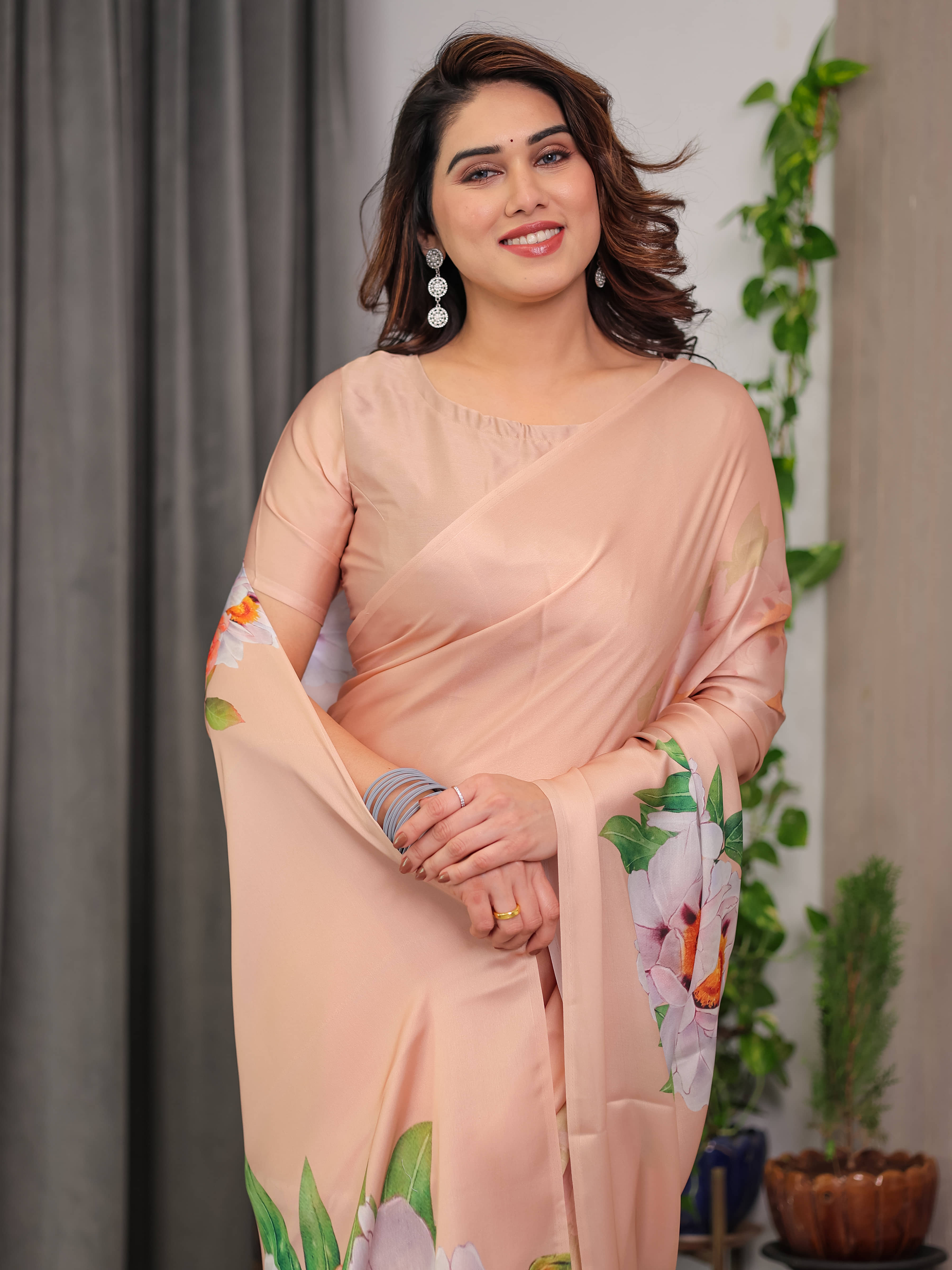Almaari Fashion Satin Printed Regular Saree With Unstitched Blouse Piece ( Multicolor 1 ) - Sarees | Buy online on ZillyBuy