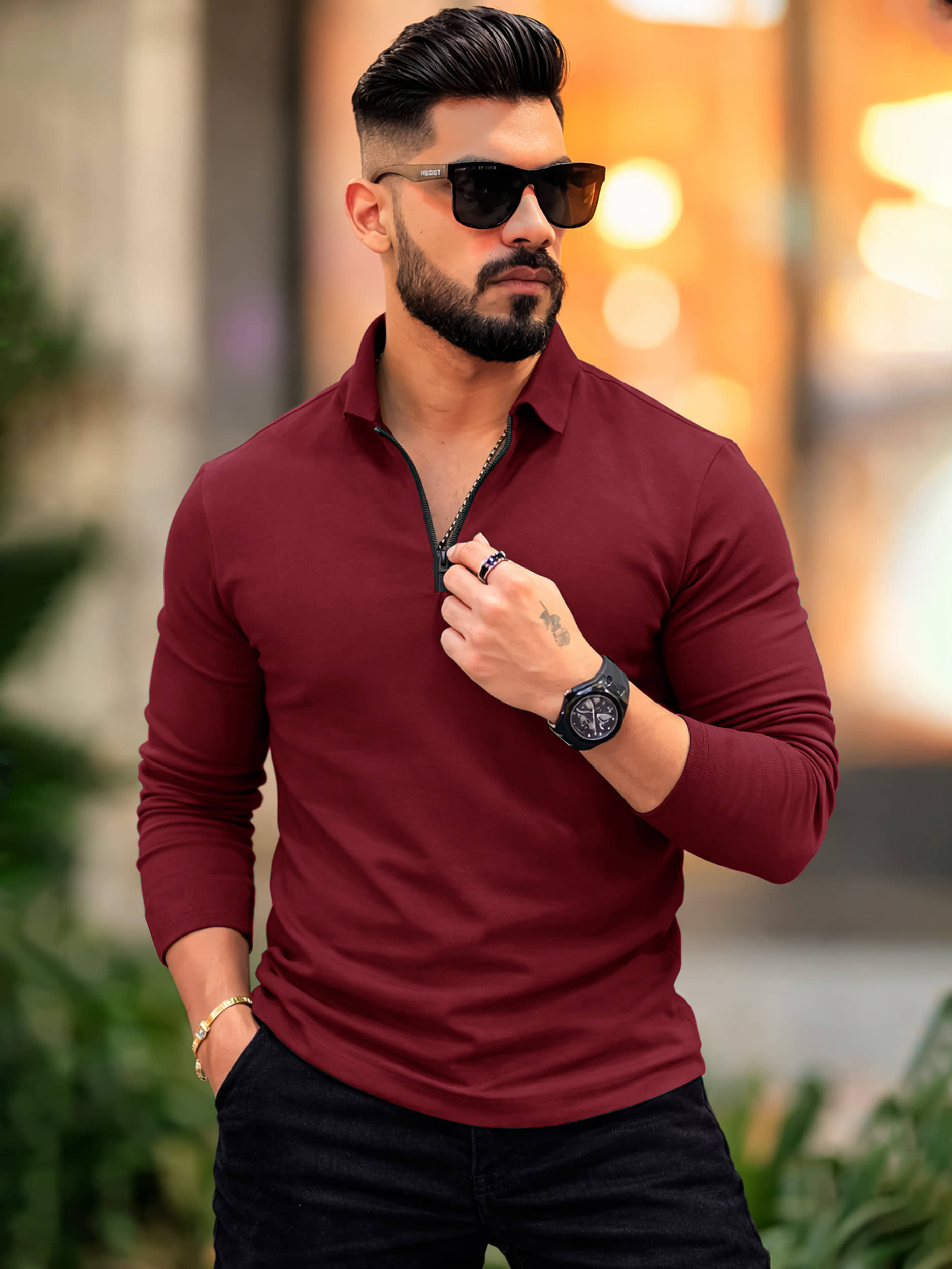 Eyebogler Men Cotton Blend Regular Fit Solid Polo T Shirt ( Red )