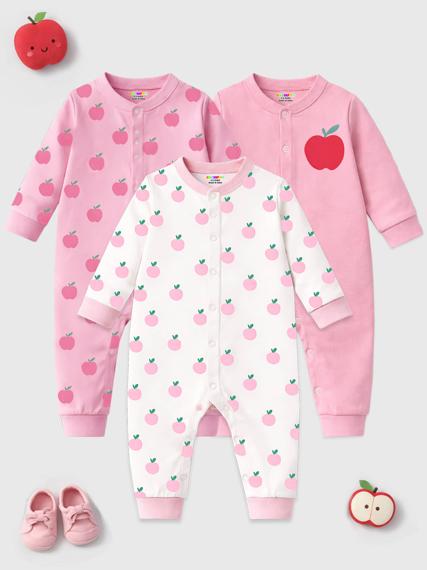 Kuchipoo Pack of 3 Baby Girls Cotton Rompers ( Multicolor 1 )