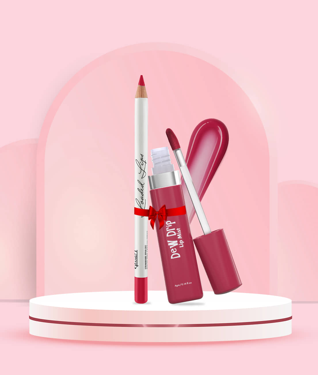 Glam21 Dew Drip Lip Mist- Strawberry Pink-02 & Loaded Lips Matte Lip Liner- Strawberry Pink-02 Combo | Glossy Tint + Waterproof Matte Liner | Long-Lasting, Non-Sticky Finish | Highly Pigmented & Nourishing Lip Stain