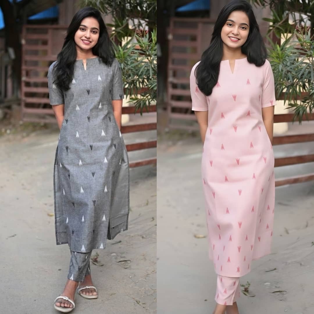 YAGNIK FASHION Women Cotton Blend Self Design Straight Kurti With Pants ( Multicolor 1 )