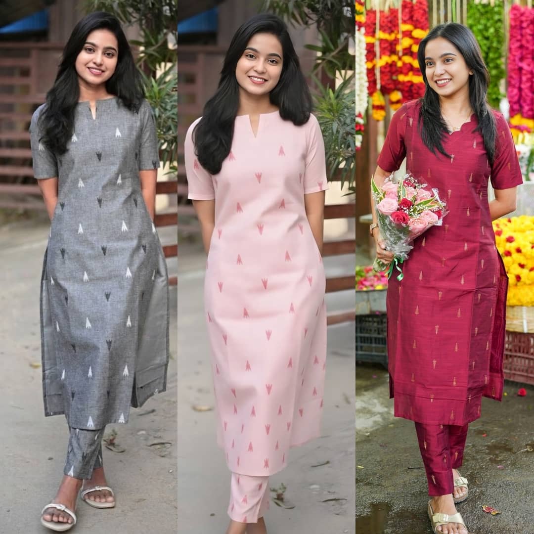 YAGNIK FASHION Women Cotton Blend Self Design Straight Kurti With Pants ( Multicolor )