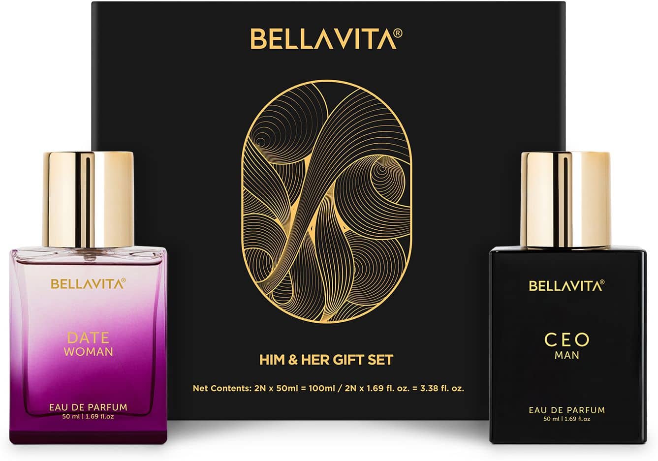 Bella Vita Luxury CEO Man & Date Woman Gift Set Long Lasting EDP 2x50ml Perfume for Men and Women with Lemon Lavender Floral Fruity Fragrance Scent