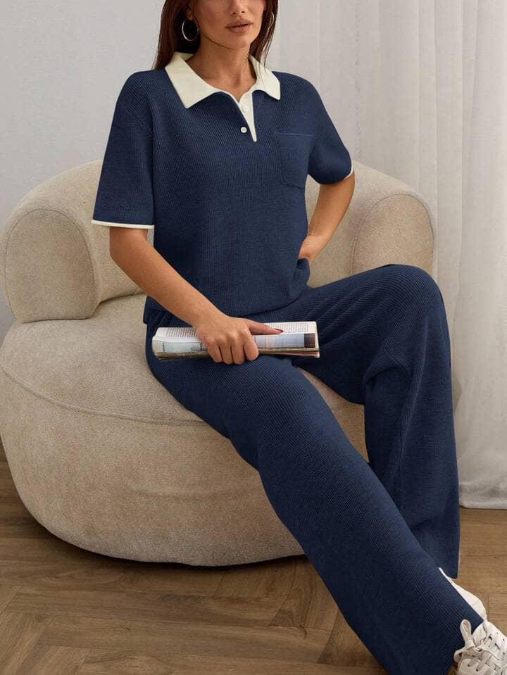 Christy World Women T-Shirt With Trousers Co-Ord Set ( Blue )