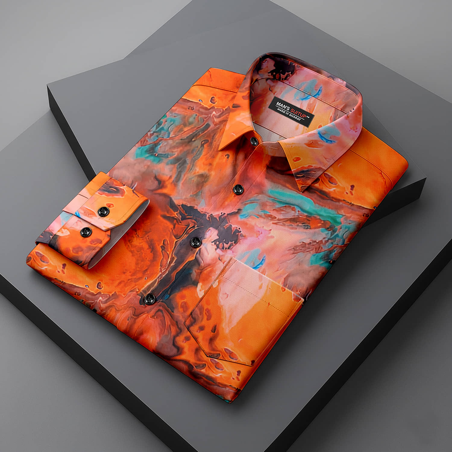 MAN'S SUITUP Rayon Regular Fit Printed Full Sleeves Men's Casual Shirt - Orange ( Pack of 1 )