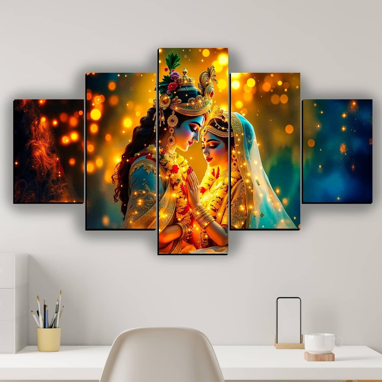 SNDArt Set Of 5 Radha Krishna Wall Paintings For Living Room Gift Items 18 x 30 inch