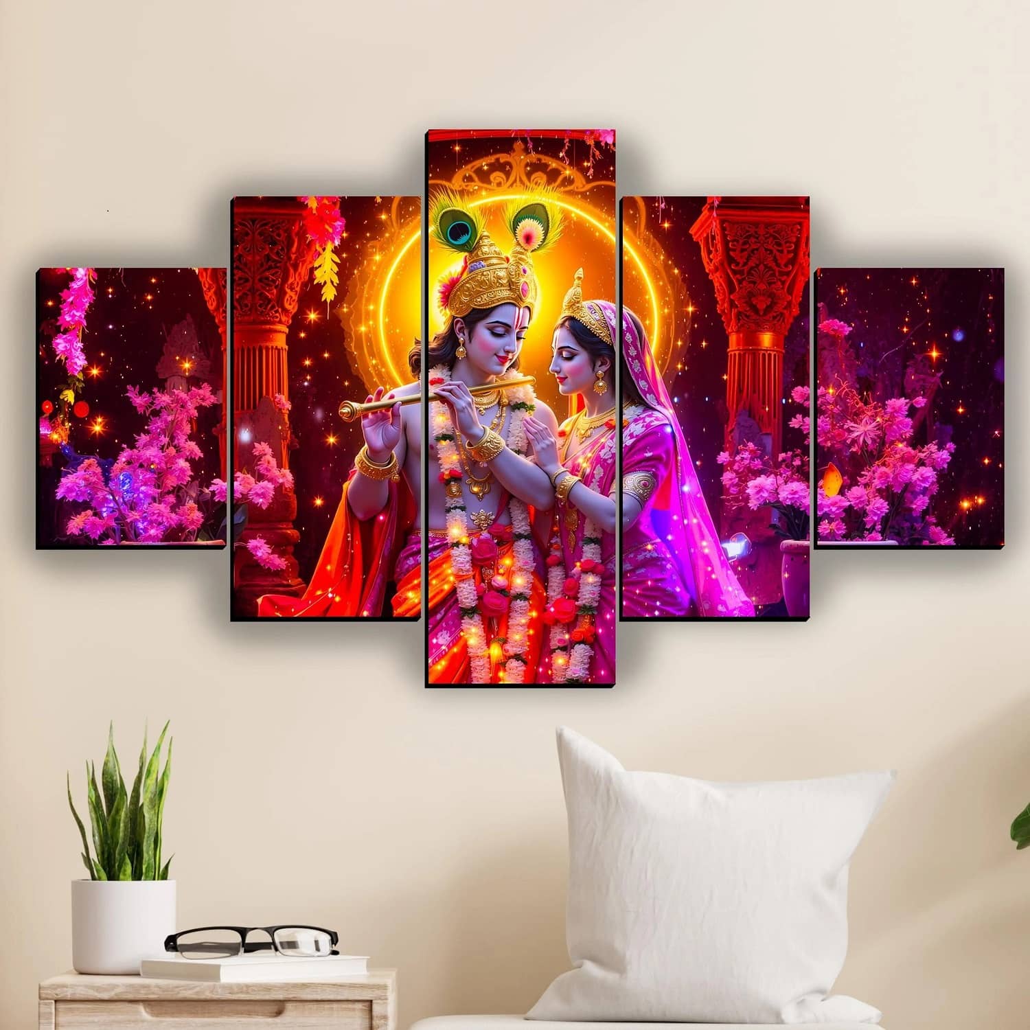 SNDArt Set Of 5 Radha Krishna Wall Paintings For Living Room Gift Items 18 x 30 inch