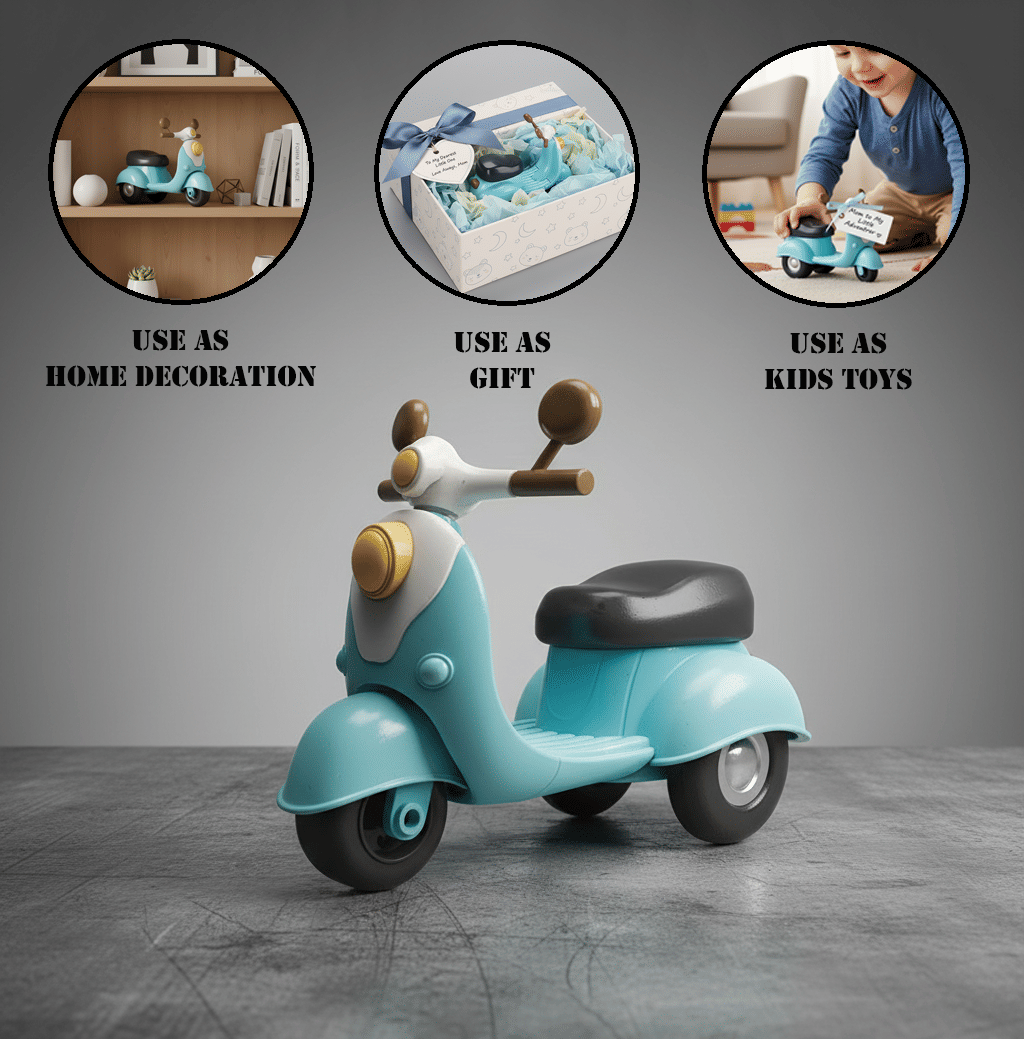 3Mads Miniature Scooter Toy for Kids, Blue, Cute Little Motorcycle, Home Decoration