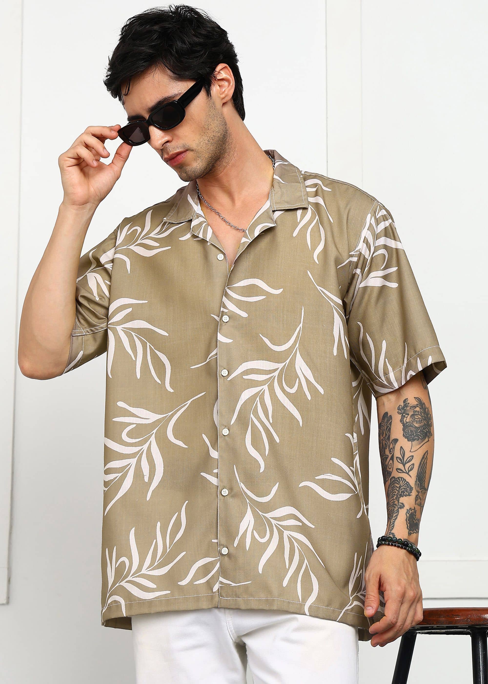 BROWN BROTHERS Cotton Blend Boxy Printed Half Sleeves Men's Casual Shirt - Brown ( Pack of 1 )