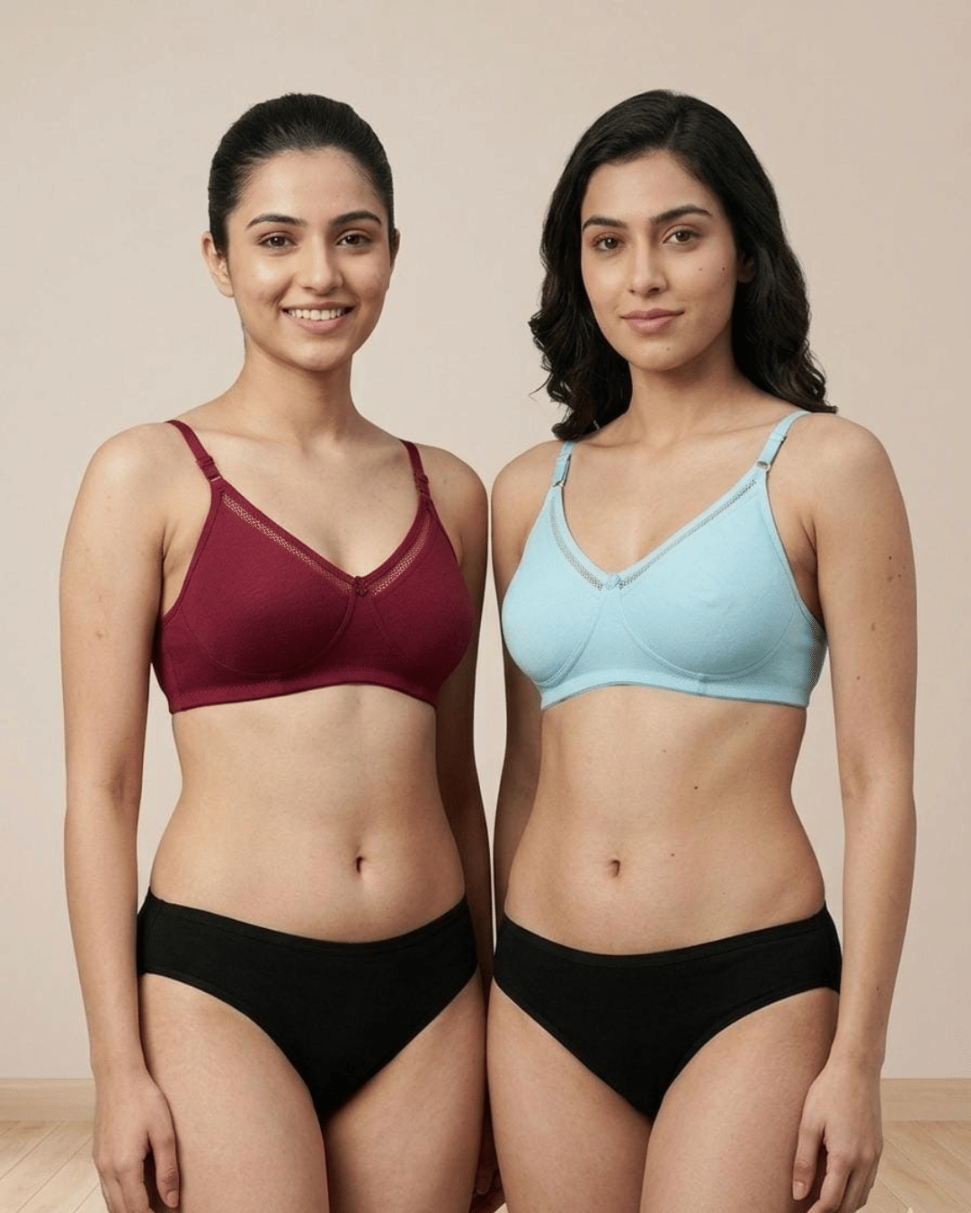 love girl Pack of 2 Cotton Blend Non Padded Everyday Bra For Women ( Light Blue,Maroon )