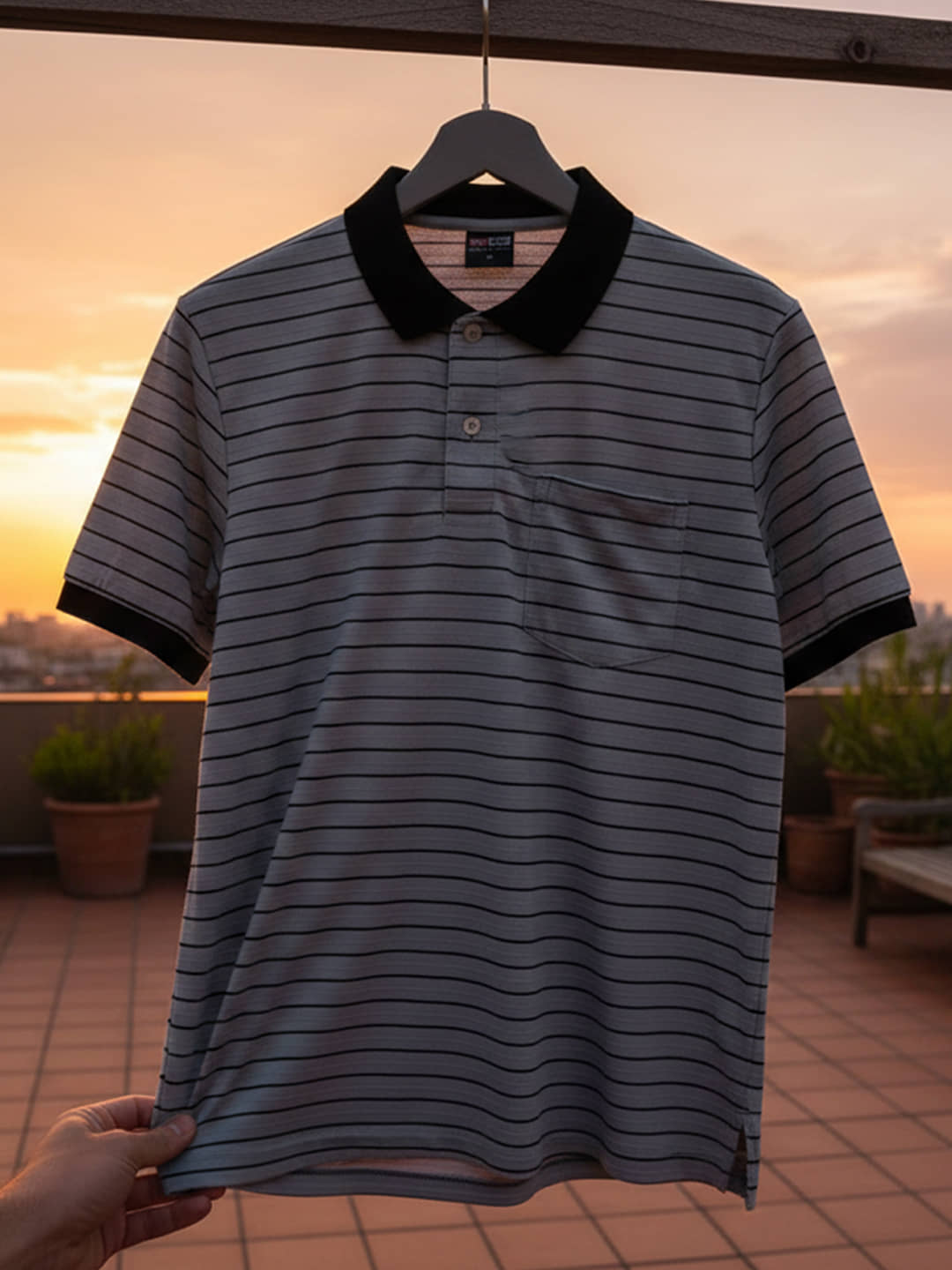 GET GOLF Men Cotton Blend Regular Fit Striped Polo T Shirt ( Grey )