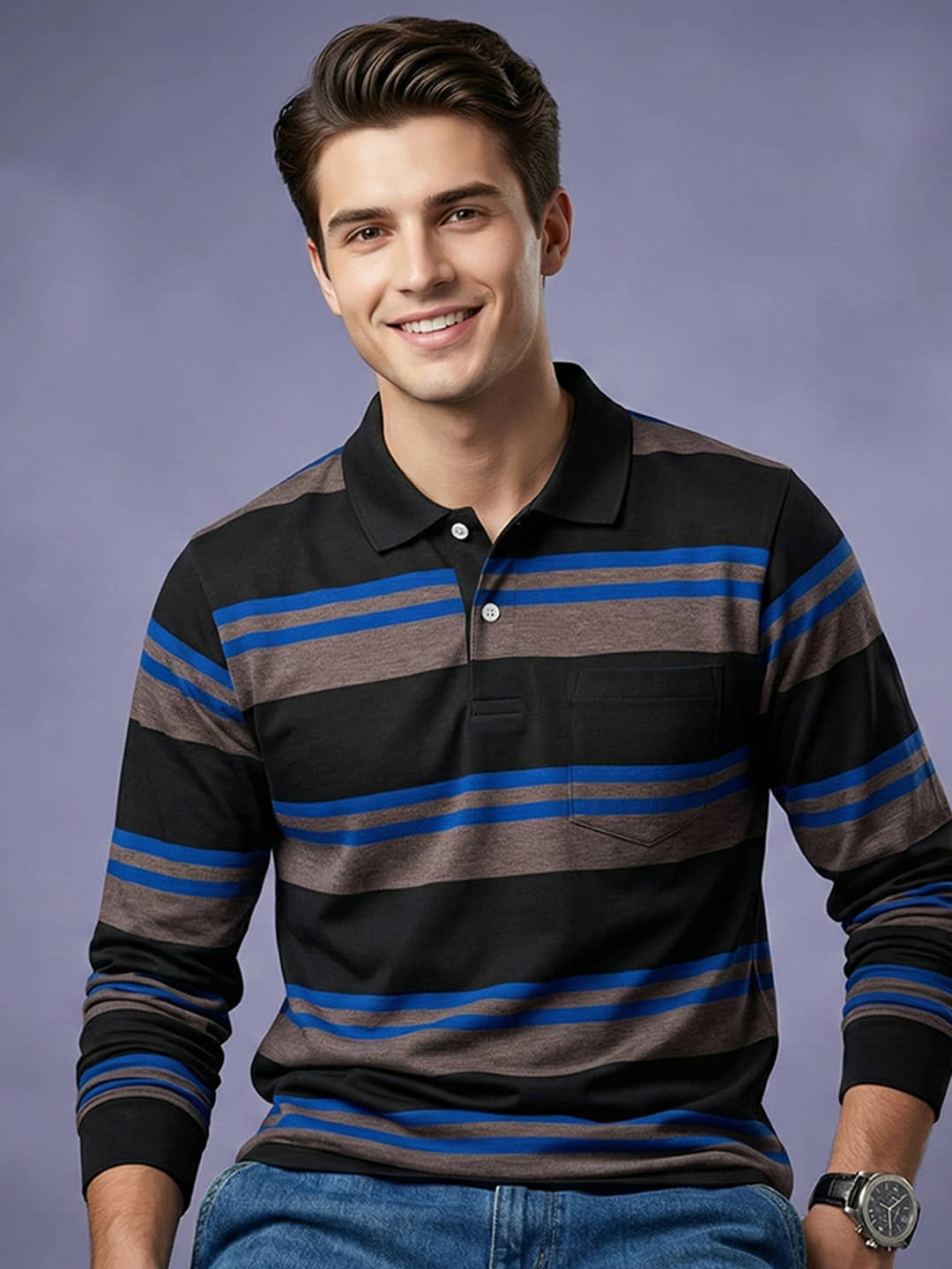 GET GOLF Men Cotton Blend Regular Fit Striped Polo T Shirt ( Multicolor )
