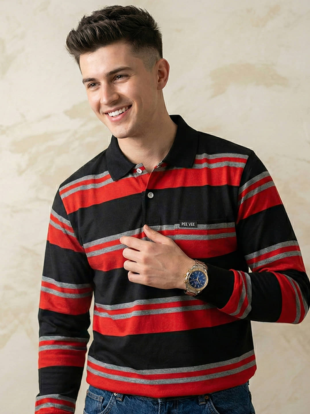 GET GOLF Men Cotton Blend Regular Fit Striped Polo T Shirt ( Multicolor )